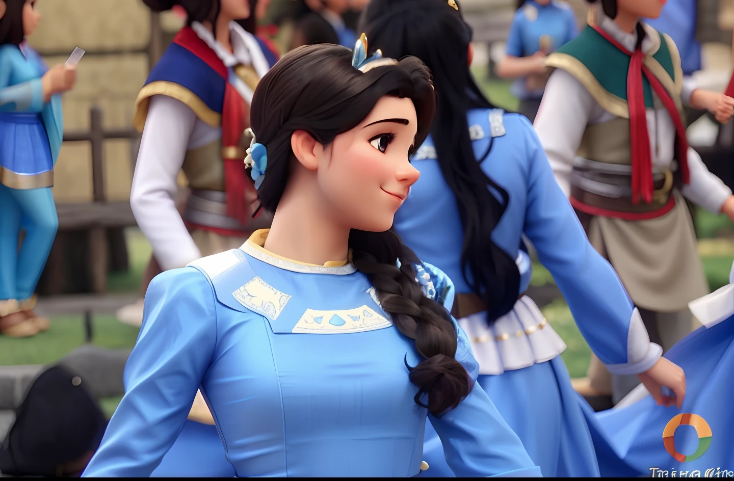There's a woman in a blue dress smiling and dancing, katara, avatar, folclore, traje com detalhes azuis, beautiful female dorothy gale, traje tradicional, traje bonito, Uma jovem mulher como Genghis Khan, sorrindo como uma rainha de fadas, figurino premiado, candid shot, wearing authentic attire, Princesa Jasmine, Princesa em primeiro plano, Incrivelmente bonito
