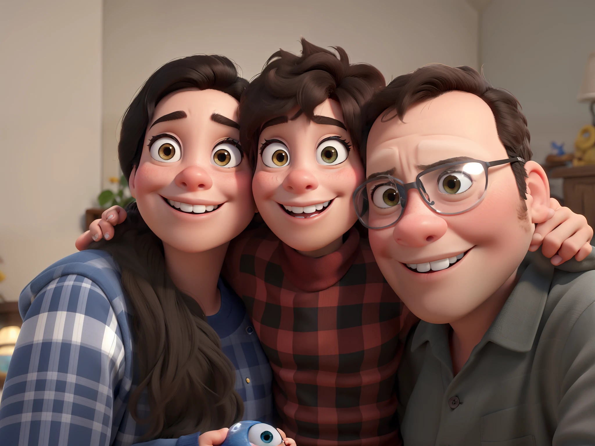 A Disney Pixar-style family, filho de olhos azuis , de alta qualidade, melhor qualidade