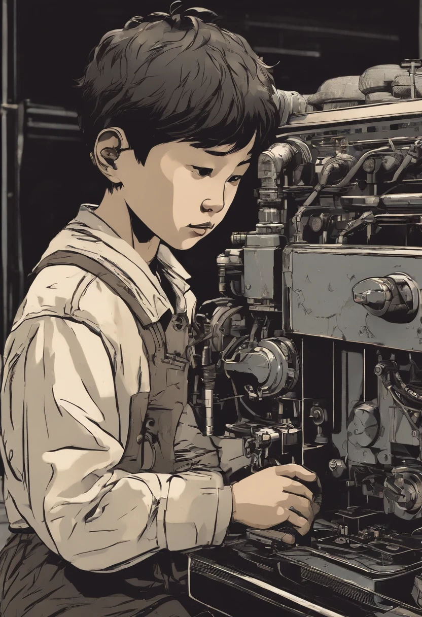Cartoons or animations showing young Soichiro playing with machines