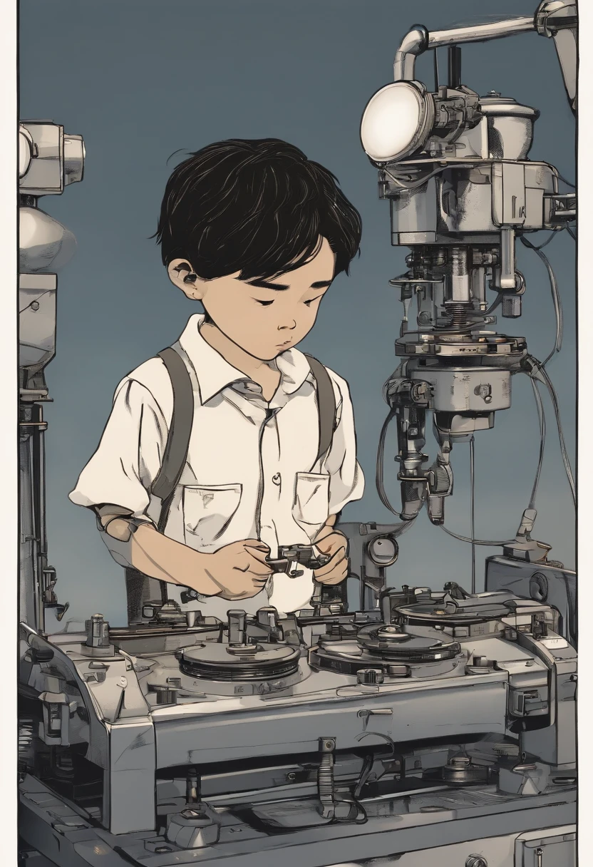 Cartoons or animations showing young Soichiro playing with machines