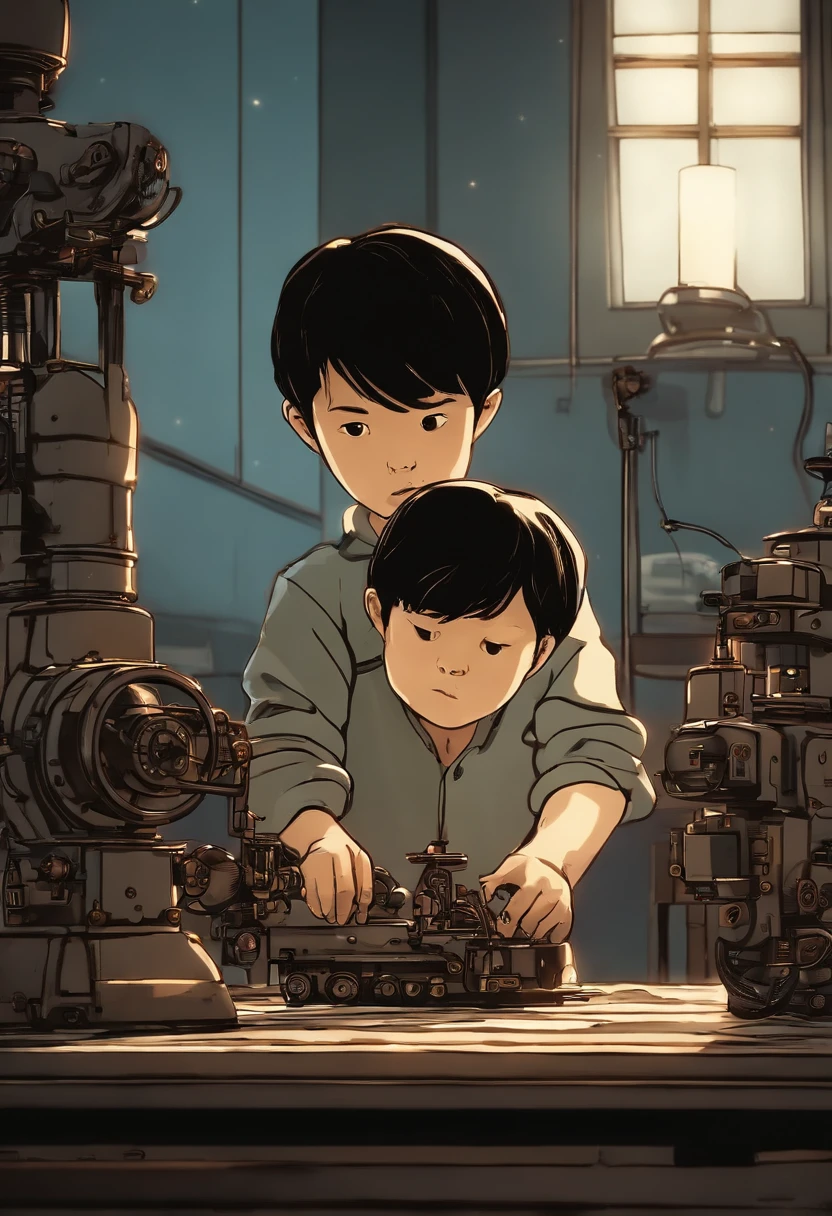 Cartoons or animations showing young Soichiro playing with machines