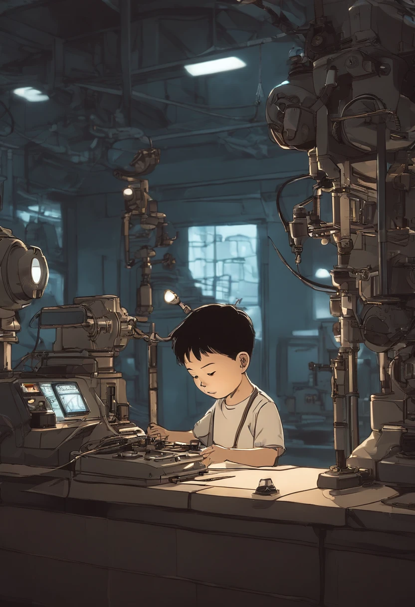 Cartoons or animations showing young Soichiro playing with machines