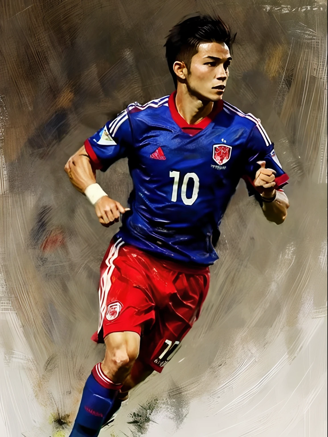 Homem Soccer Player face, style greg rutkowski realist, style anime, Japanese , Japanese Beckham