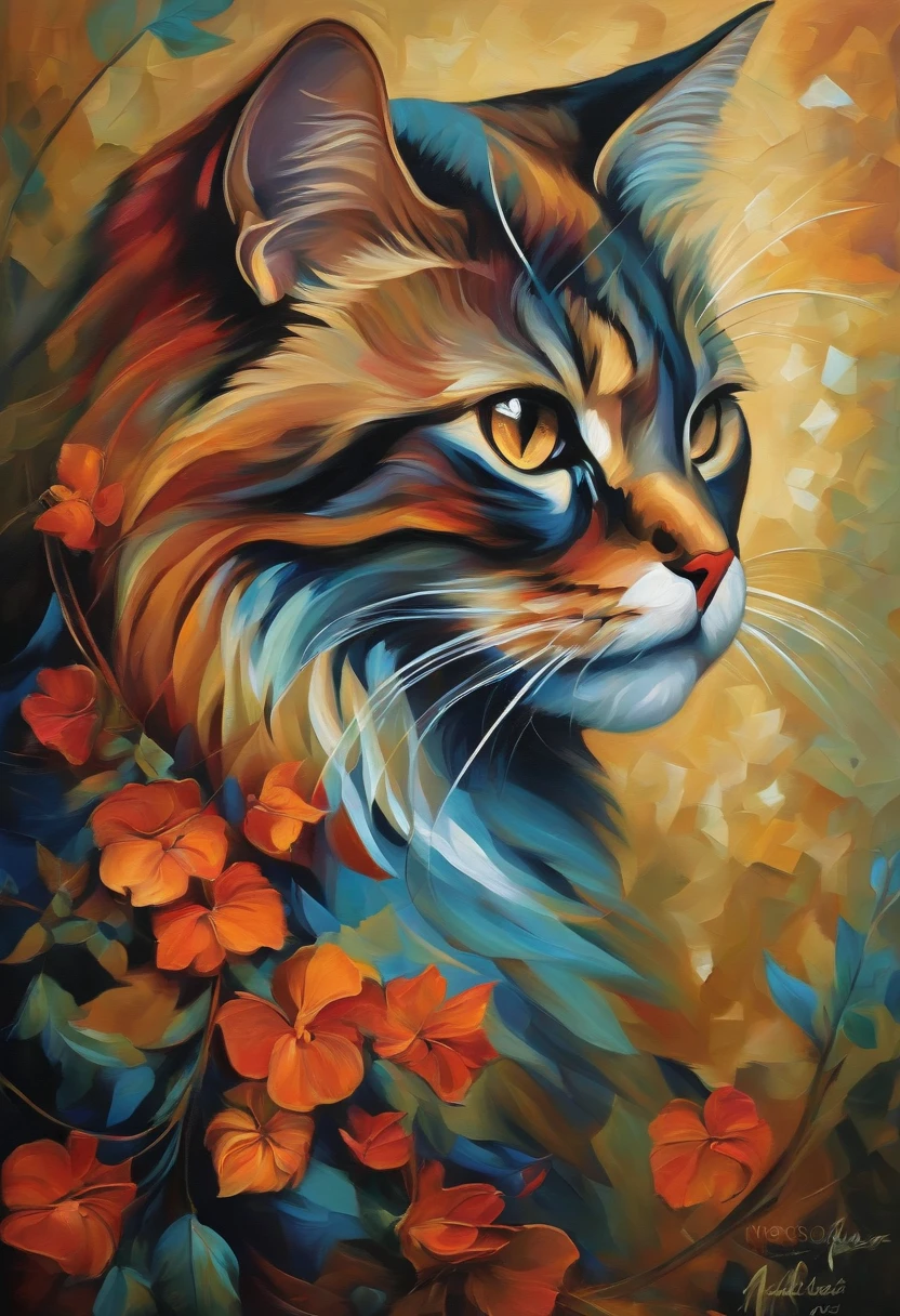 Um gato, arte abstrata.