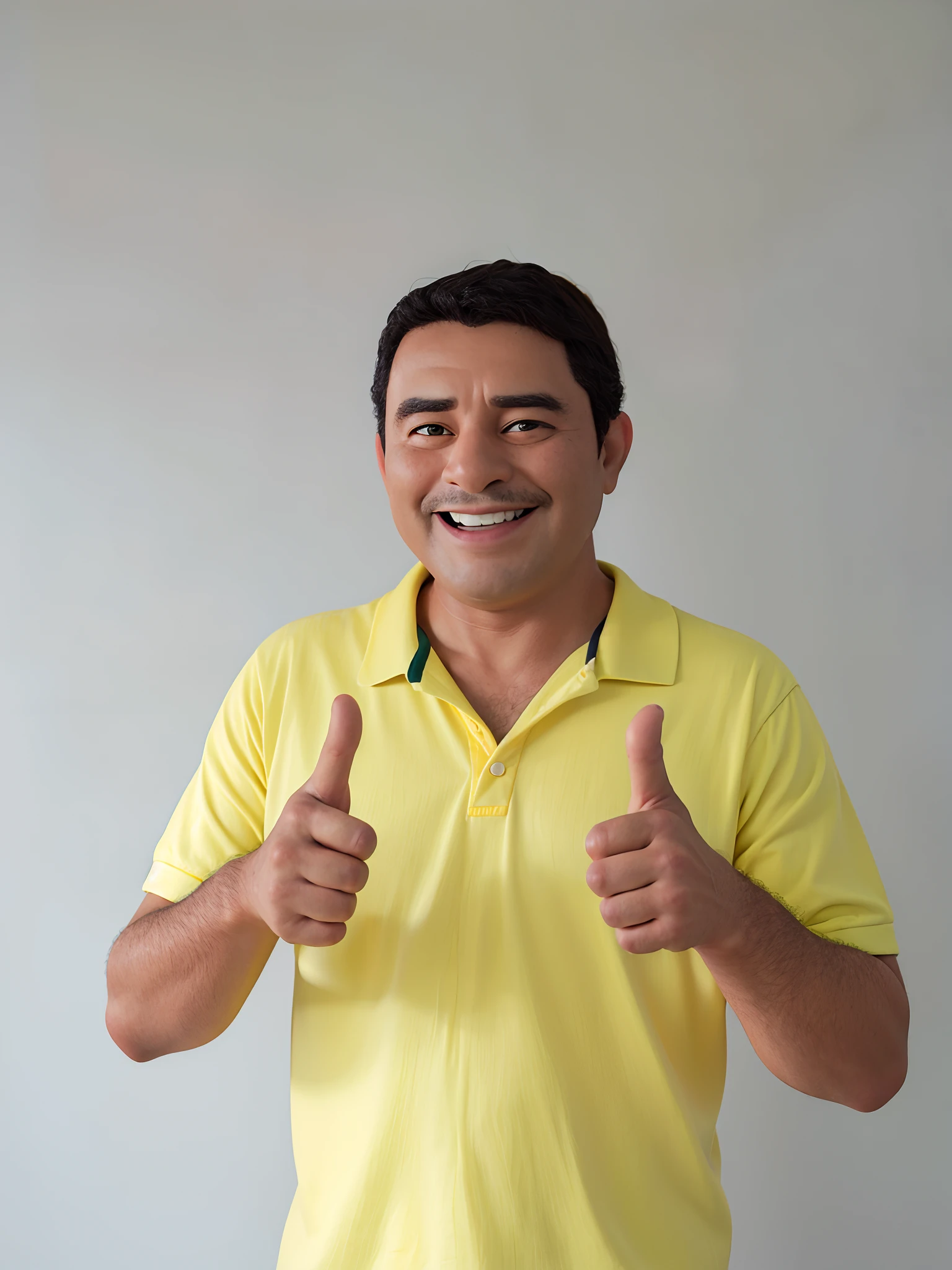 um homem com rosto redondo, 39 anos, sorrindo, pele morena, estilo Disney Pixar, alta qualidade, melhor qualidade, com cores vibrantes.