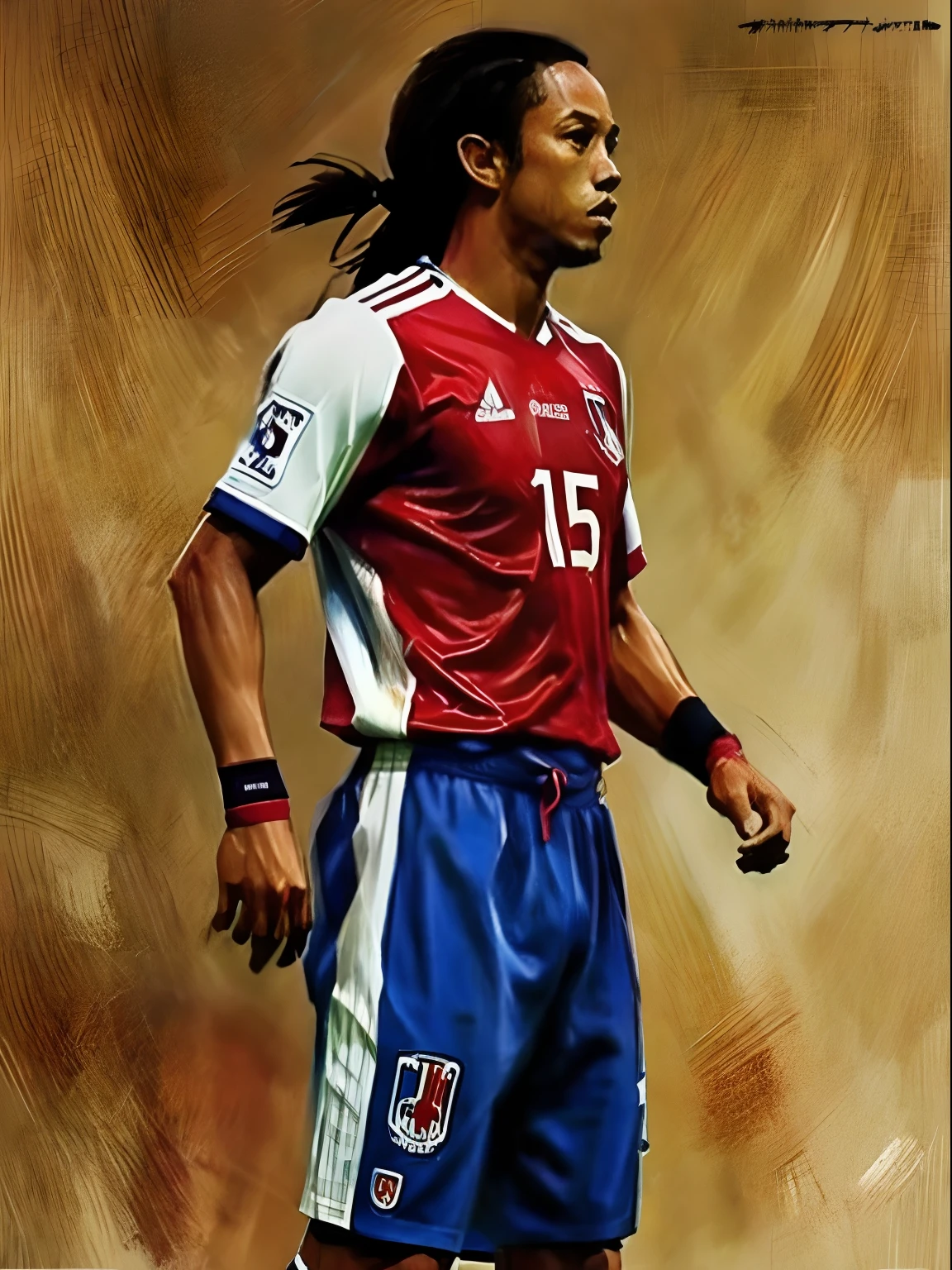 Homem Soccer Player face, style greg rutkowski realist, style anime, Japanese 17 years, Japanese Ronaldinho