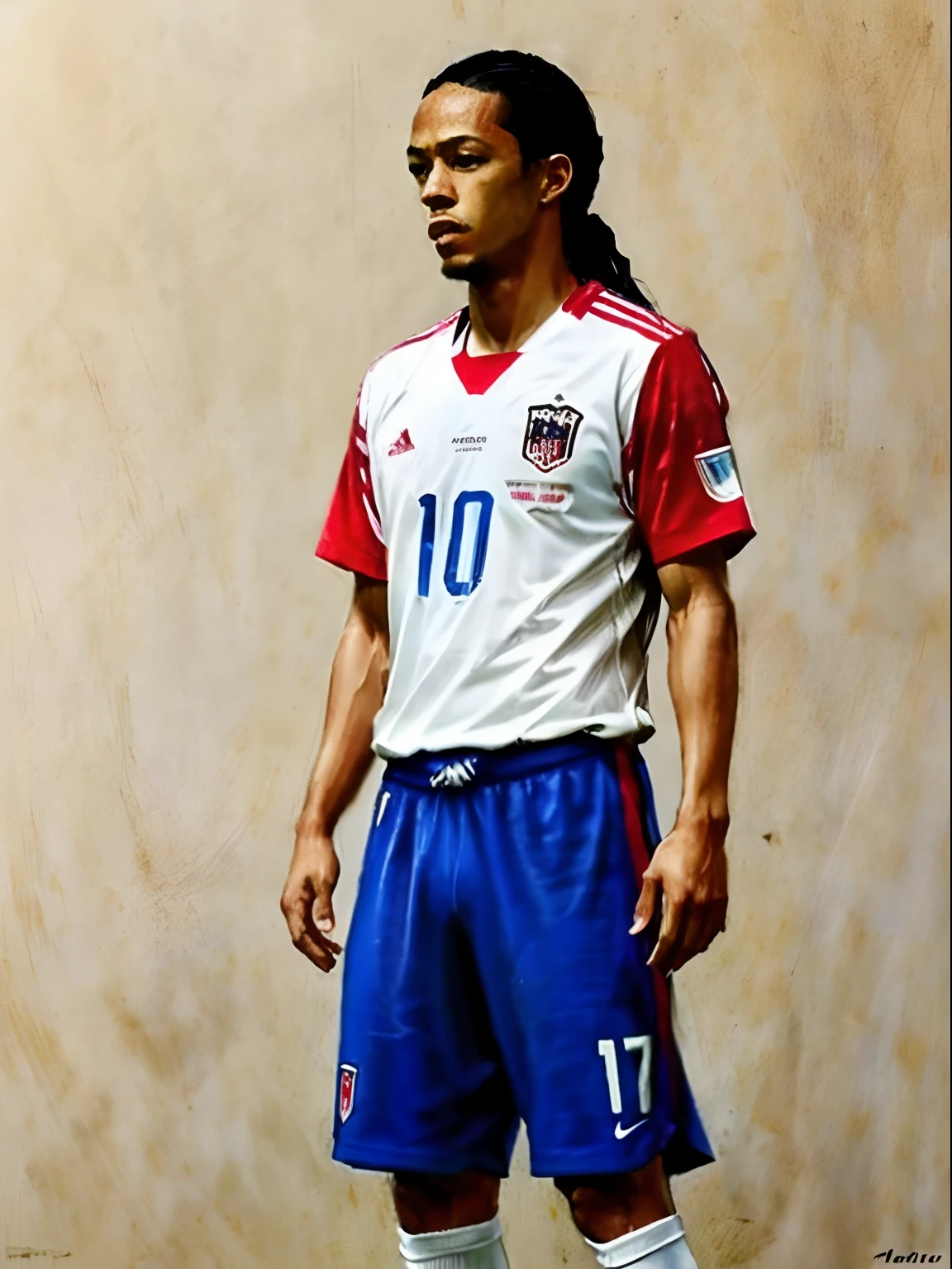 Homem Soccer Player face, style greg rutkowski realist, style anime, Japanese , Japanese Ronaldinho