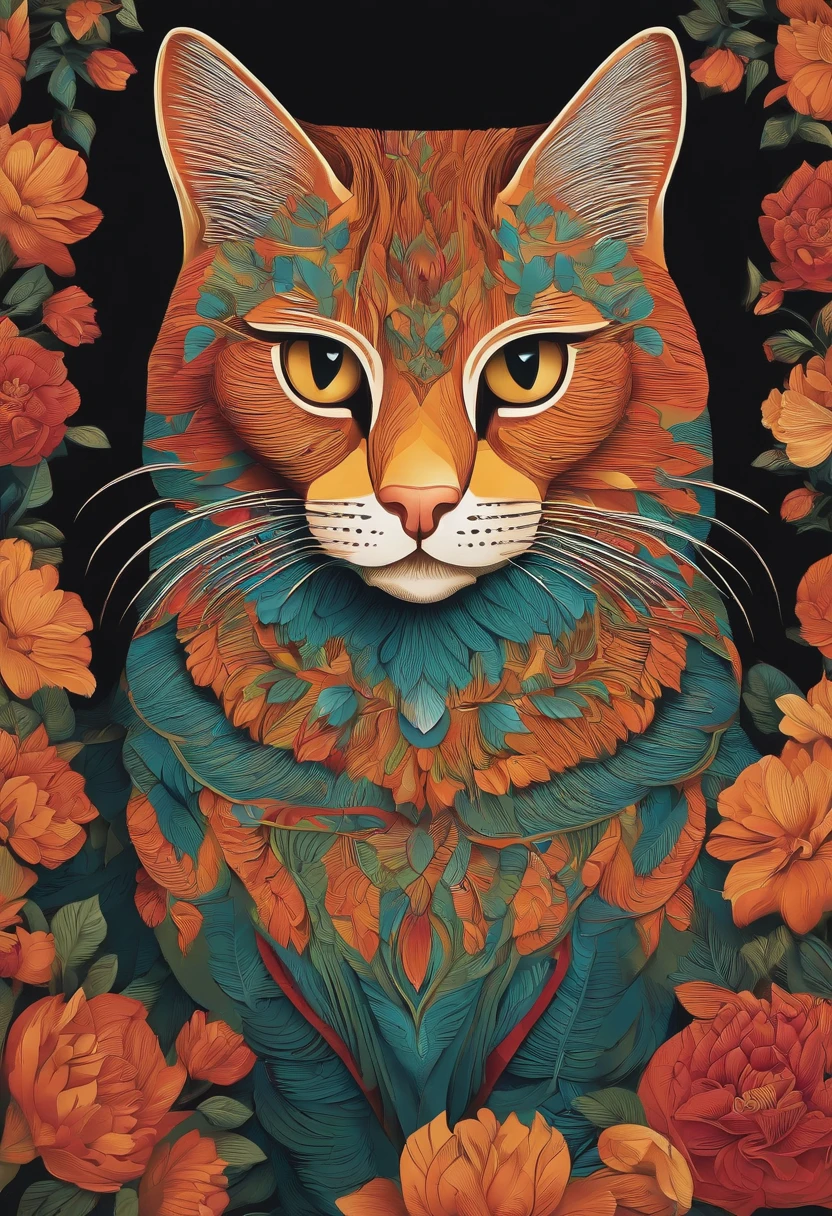 Um gato, estilo arte em papel, multicolorido tons pasteis.