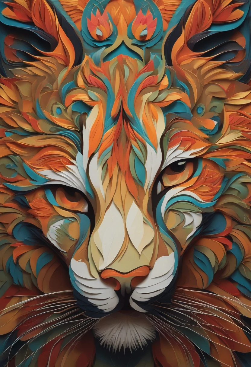 Um gato, estilo arte em papel, multicolorido tons pasteis.