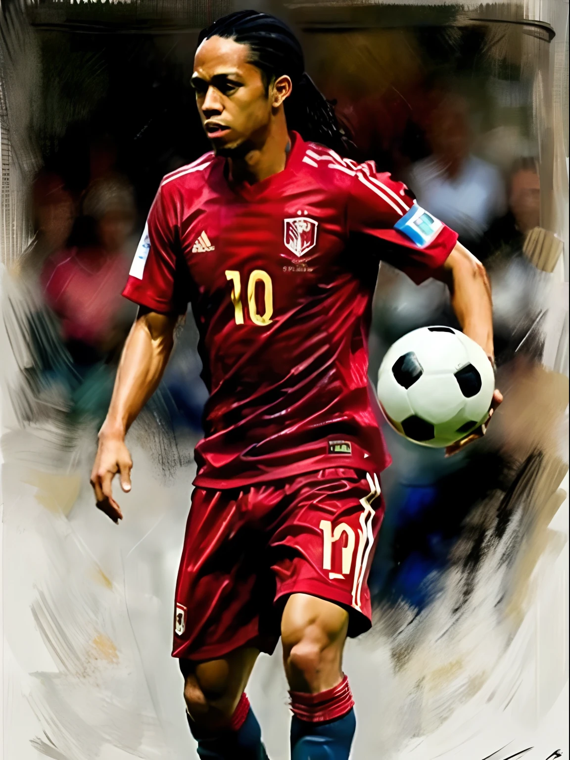 Homem Soccer Player face, style greg rutkowski realist, style anime, Japanese 17 years, Japanese Ronaldinho