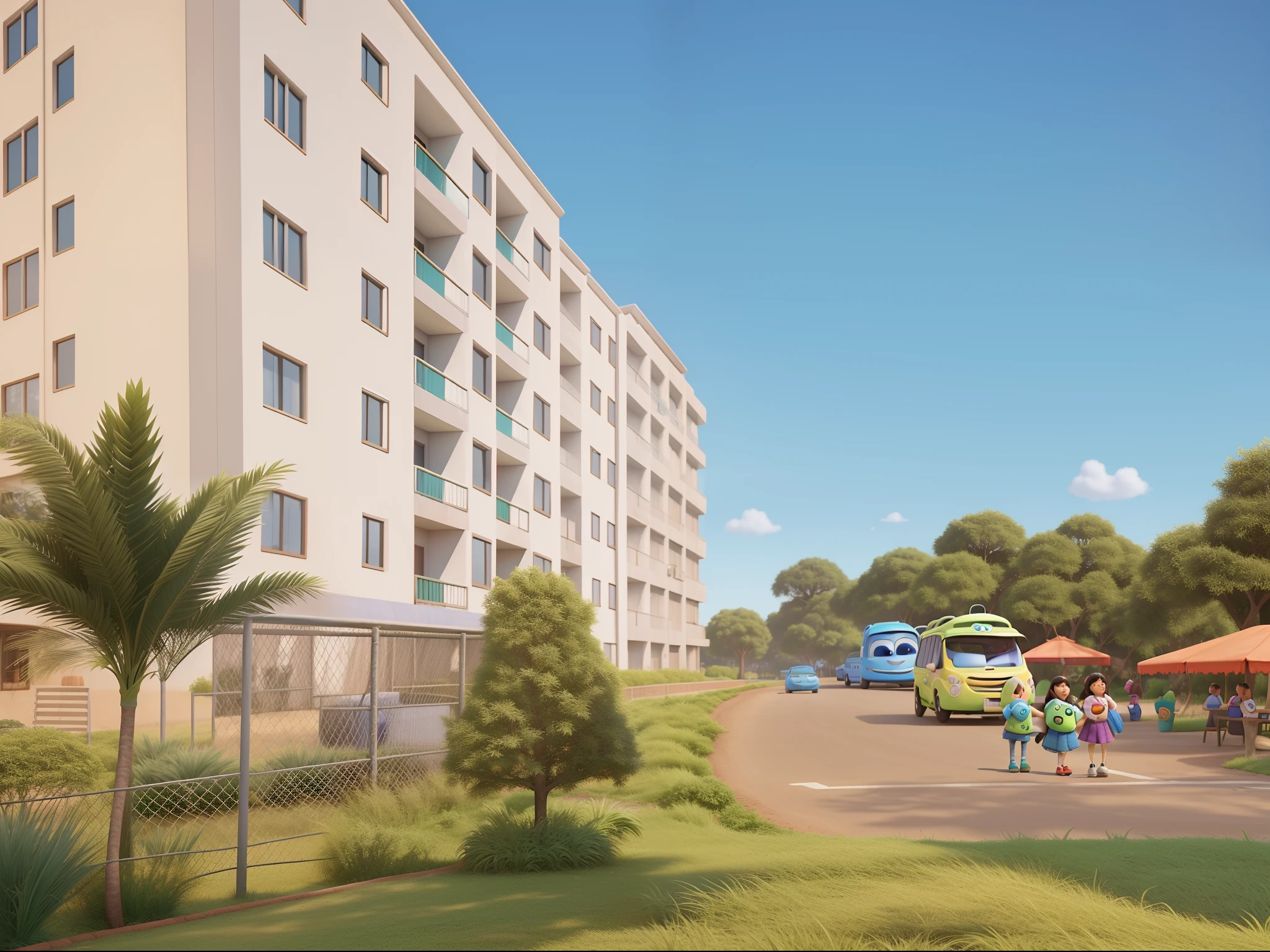 crie no estilo pixar essa foto com pessoas felizes junto , em alta qualidade