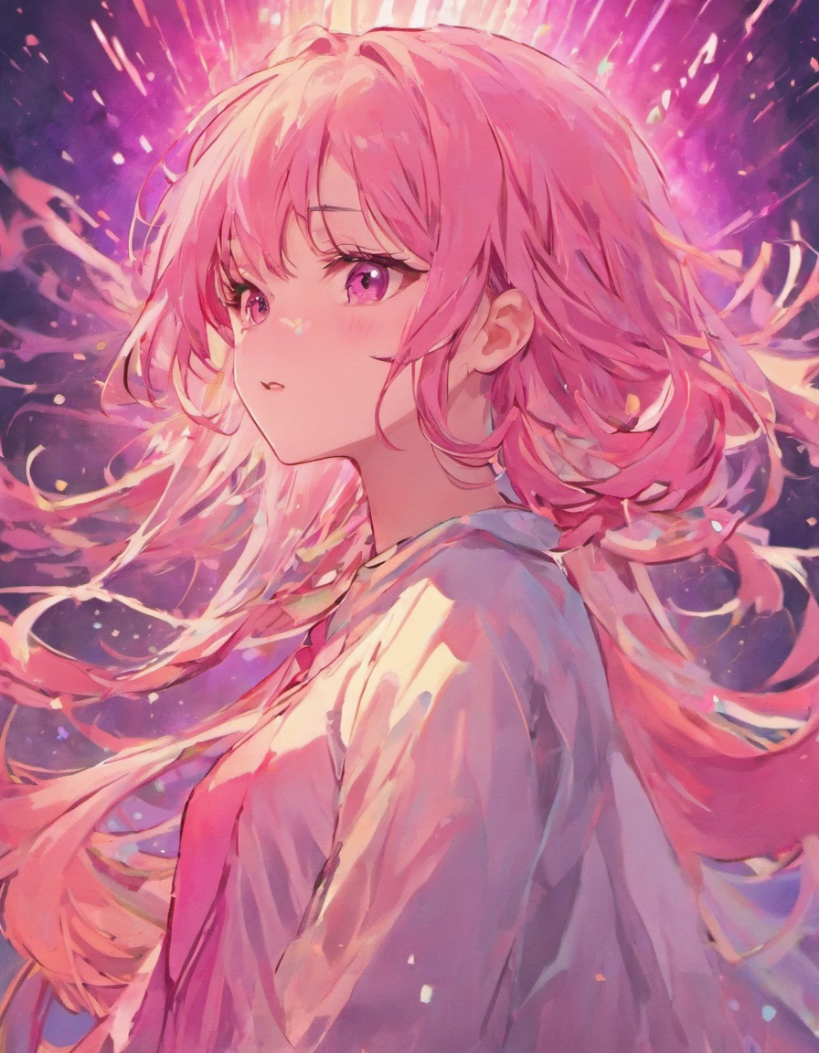 Uma mulher com cabelo rosa claro
