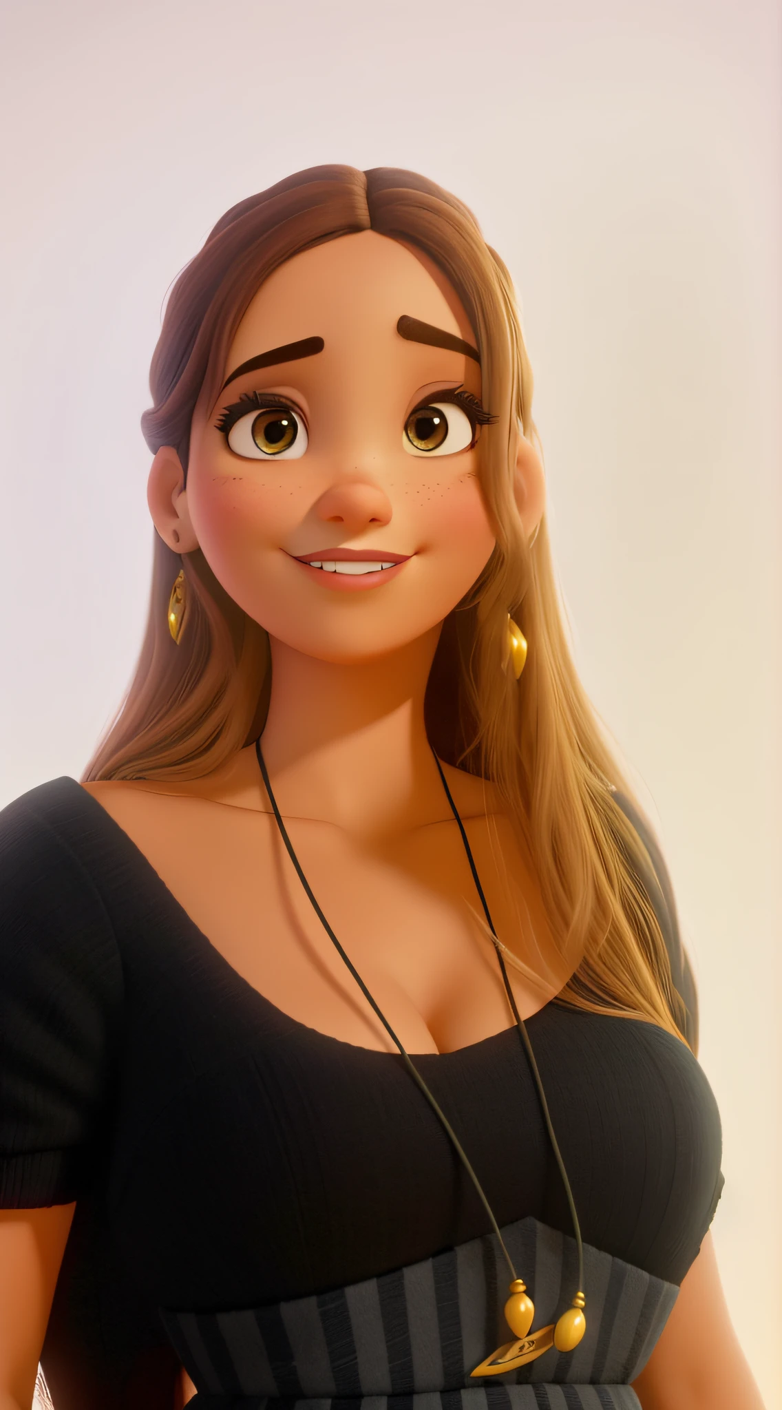 Uma mulher morena sexy com sardas estilo disney pixar, alta qualidade, melhor qualidade