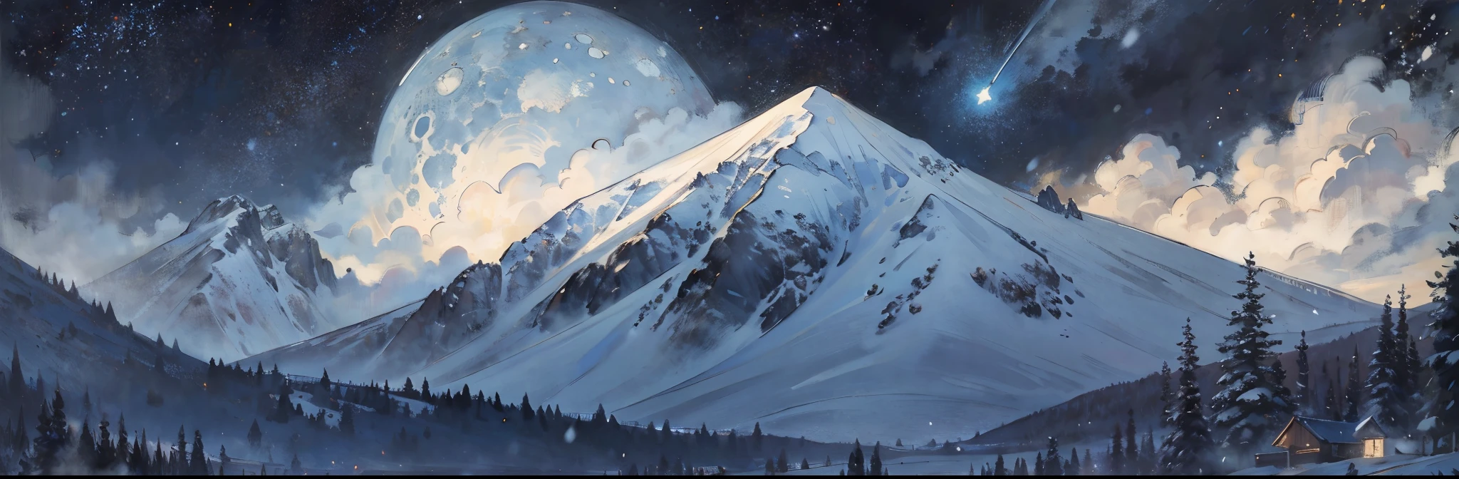 masterpiece, best quality, extremely delicate and beautiful, world masterpiece theater, ultra-detailed, highly detailed, best quality, highres, extremely detailed, best quality, illustration, impasto, canvas, oil painting, realistic, realist ,real, starry night and snow mountain in background