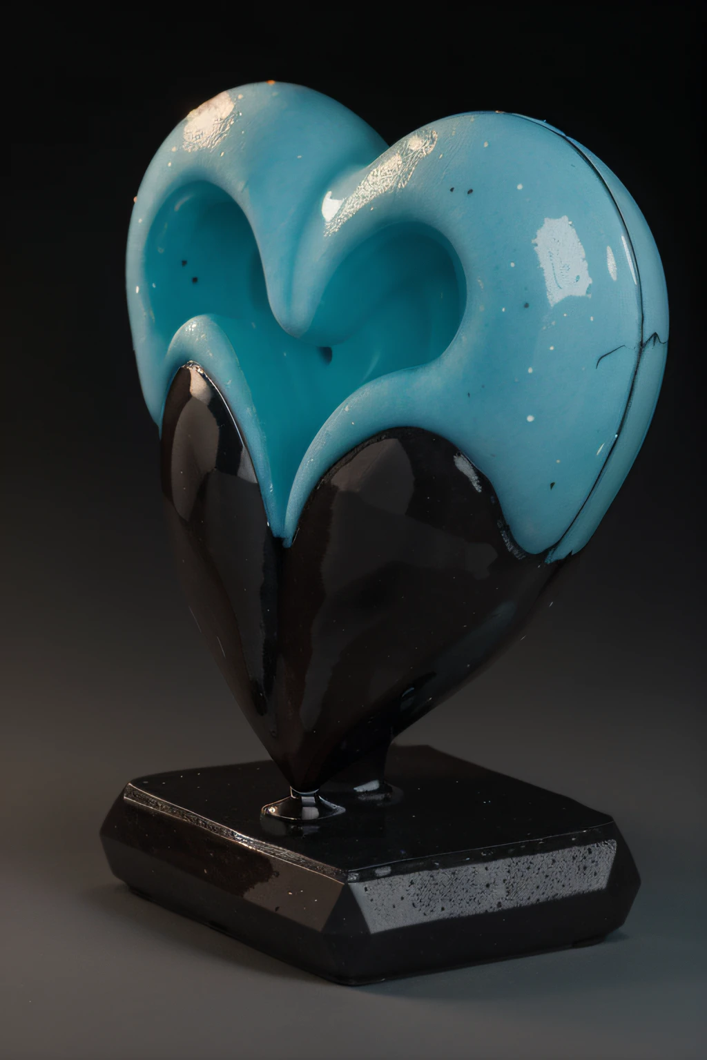 A heart-shaped figure sculpted from melting fat, the liquefied substance also taking the shape of a heart, vividly emphasizing the process of transformation, Sculpture, using wax as the medium, --ar 16:9 --v 5