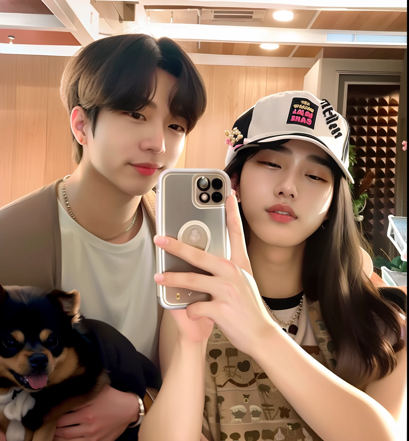 There's a man and a woman taking a selfie with a dog, 😭 🤮 💕 🎀, Jung Jaehyun, Taejune Kim, foto de perfil, Kim Doyoung, KDA y Sam Yang, oficial, exclusivo, Wonbin Lee, Lv, 😭🤮 💔, Gunwoo Kim y J.Dickenson, Blackpink Jennie, Imagen filtrada, ji-min