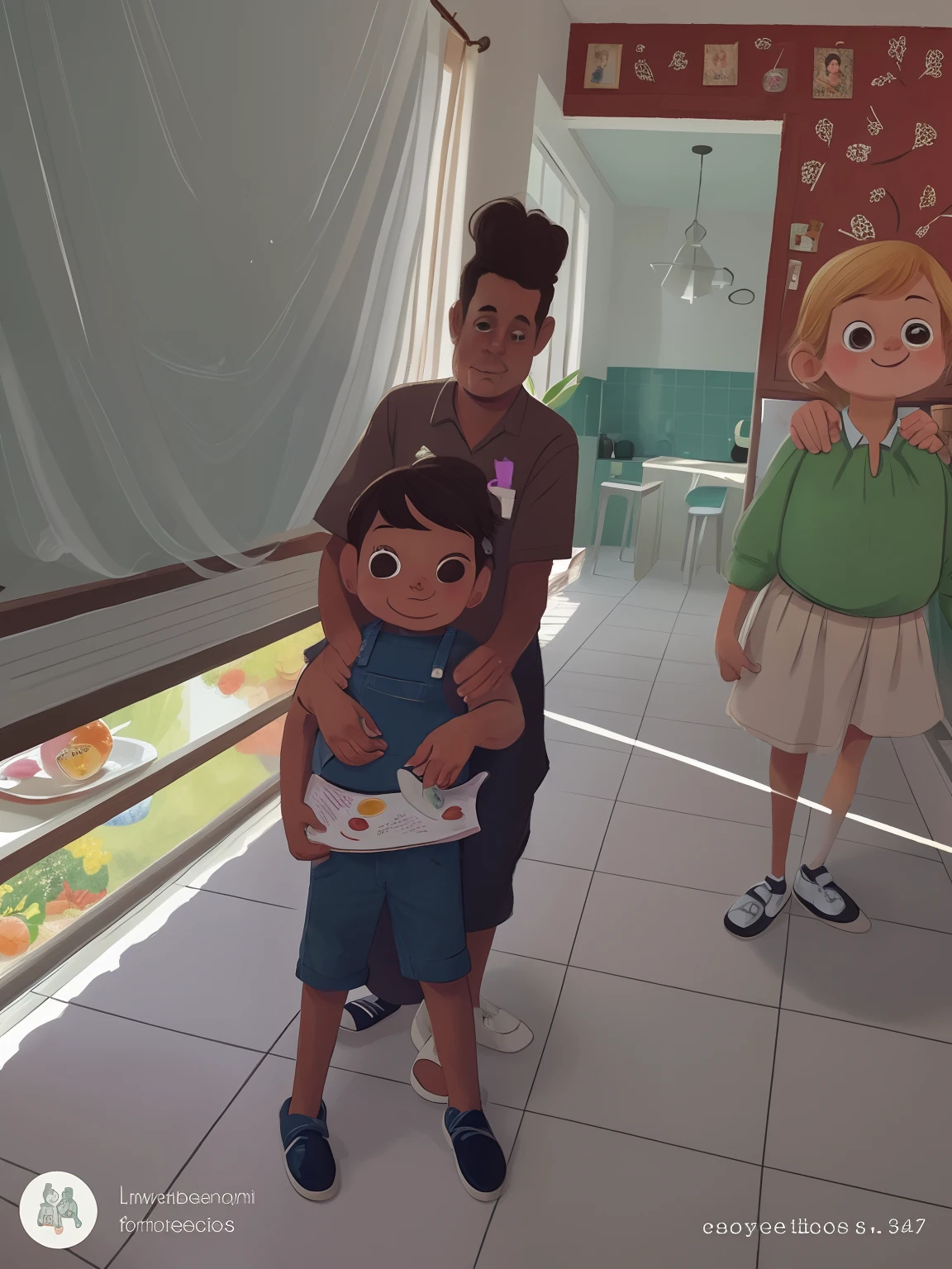 closeup, a family portrait, momn, dad, kitchen in the background