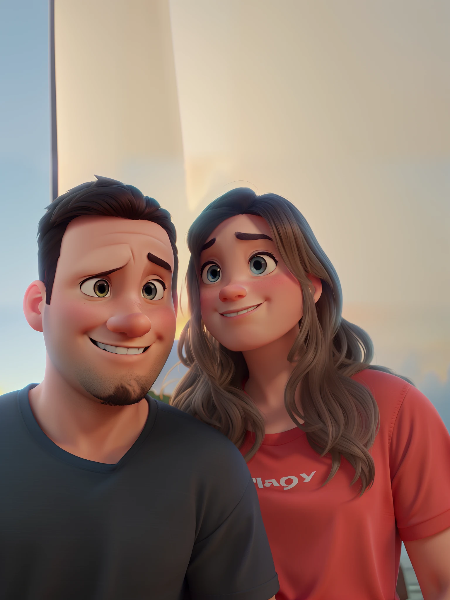 create a Pixar film cover image by replacing the background with a sunset sky