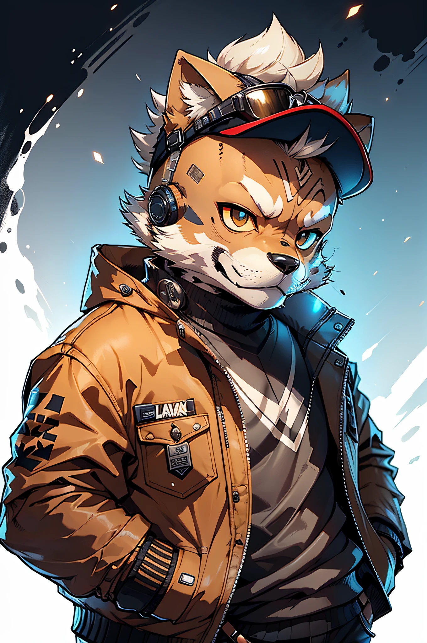 (Businessman in his 30s wearing a jacket)comic strip、Beagle、cyberpunked
