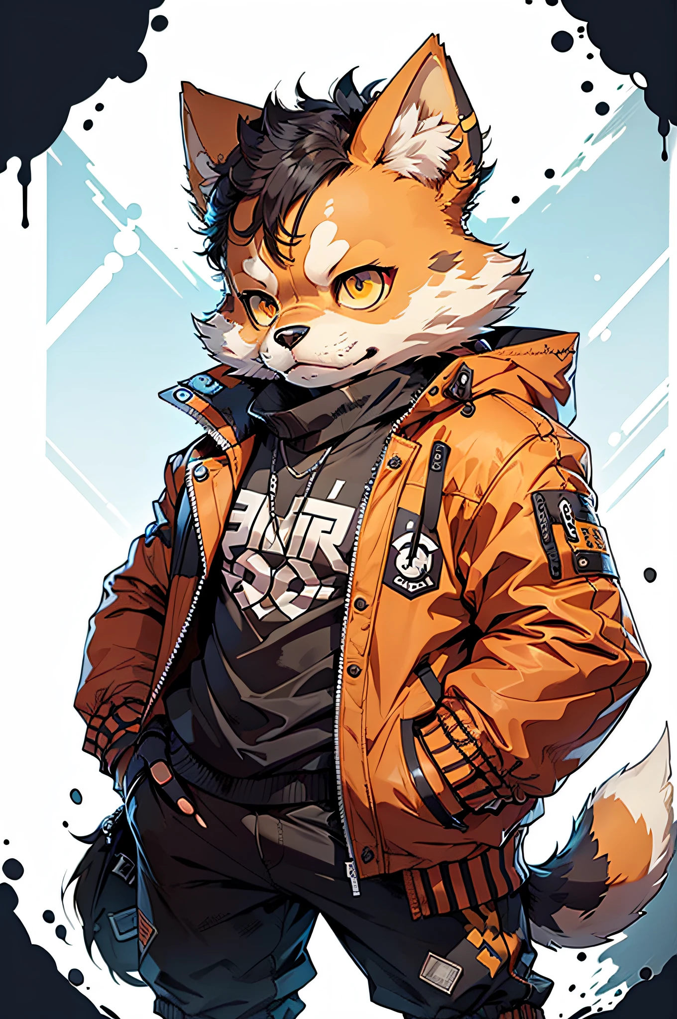 anime character red fox and a shirt, fursona wearing stylish clothes, (sfw) safe for work, fullbody commission for, mechanic punk outfit, an anthropomorphic cyberpunk fox, oc commission, full body portrait of a short!, commission for high res, fursona furry art commission, fursona commission, professional furry drawing, cyberpunk outfit