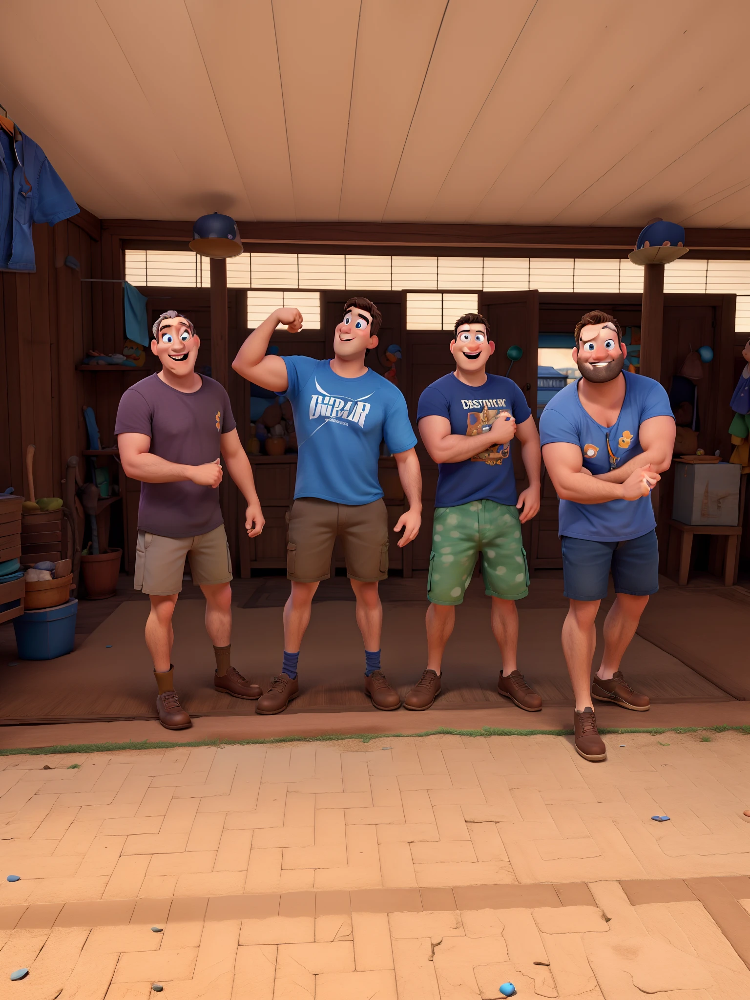 Criar desenho tipo filme da pixar Disney baseado nessa imagem 4 homens,