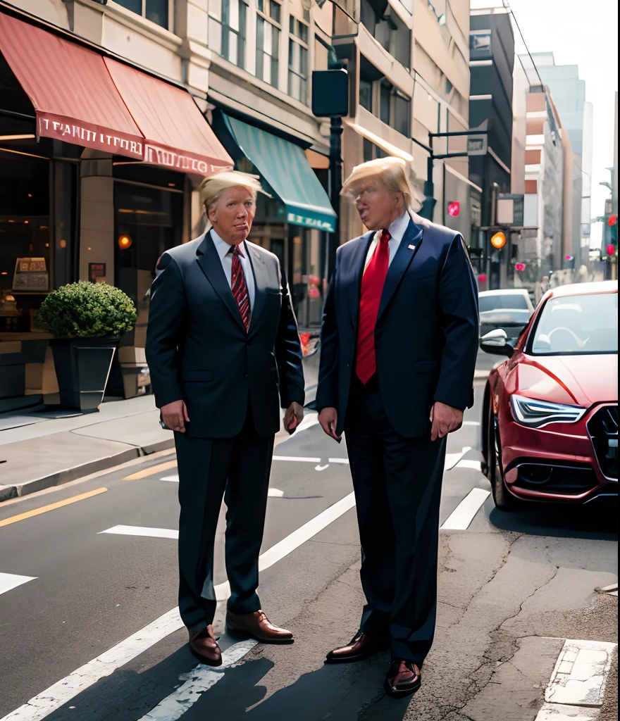 donald trump standing next to a white audi