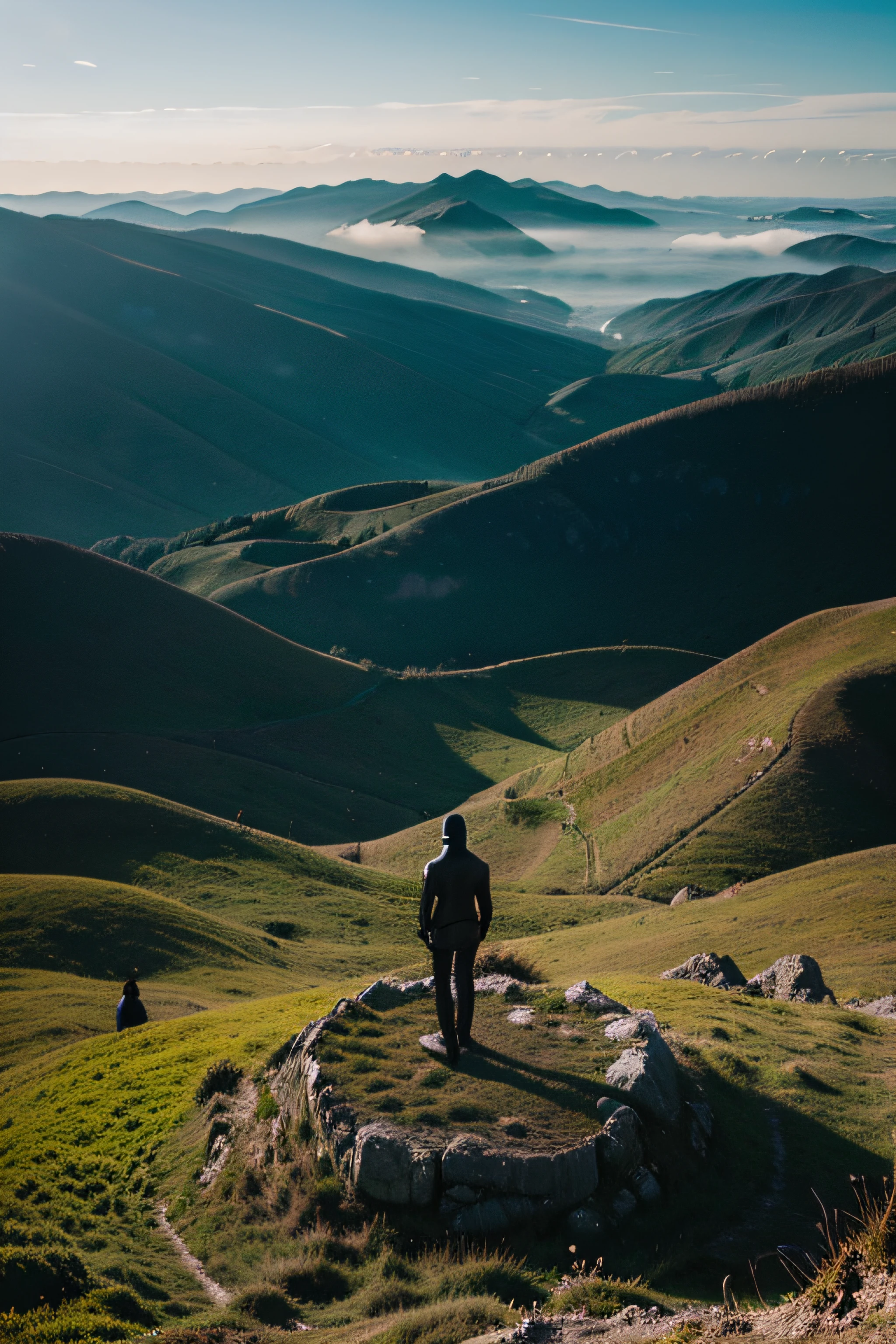 A lonely figure in an ethereal landscape, encarando o abismo.