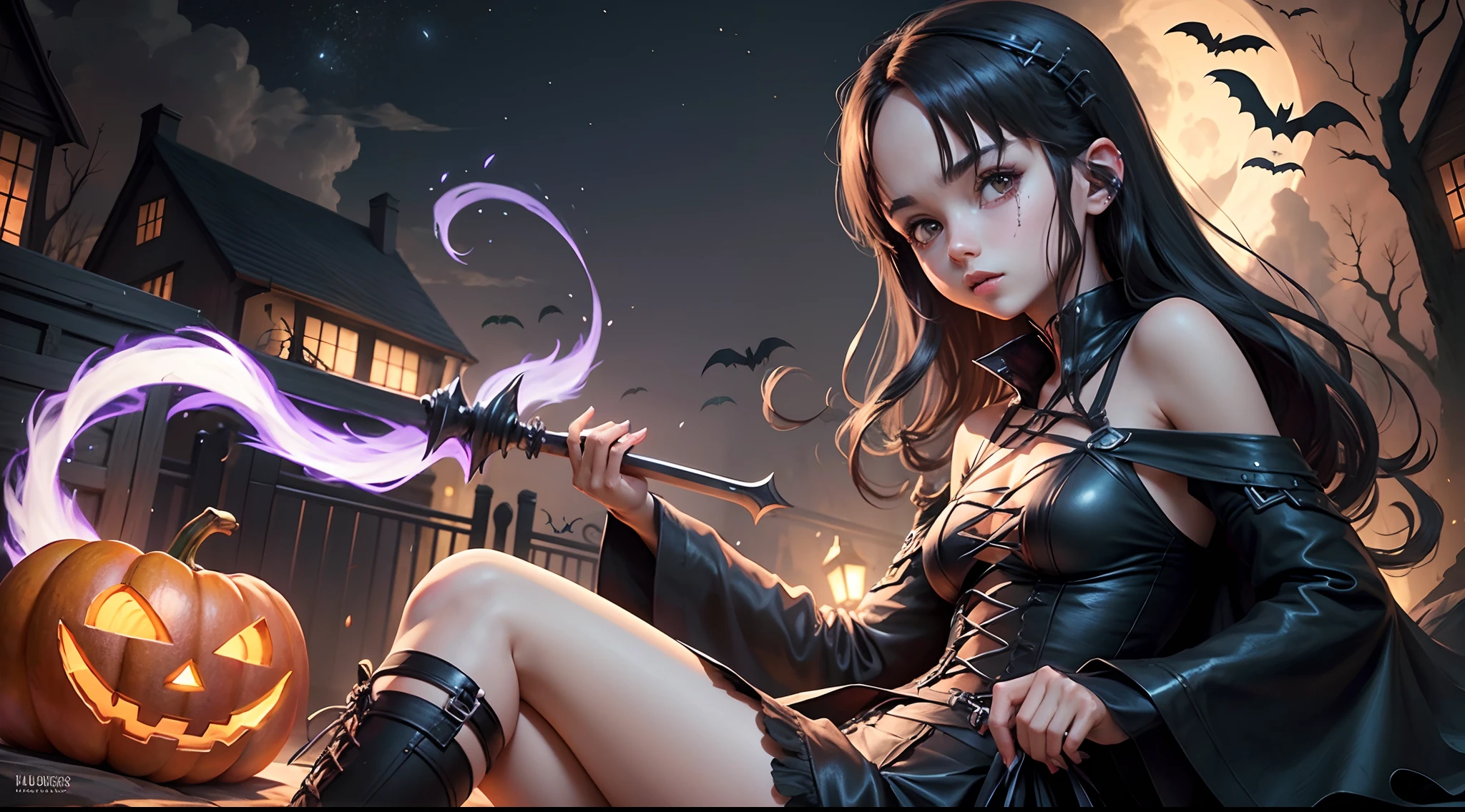 Halloween Spirit Simple Drawing, imagem vetorial (Jovem mulher 18 anos) dentro de um jogo de realidade virtual estilo sword art online,