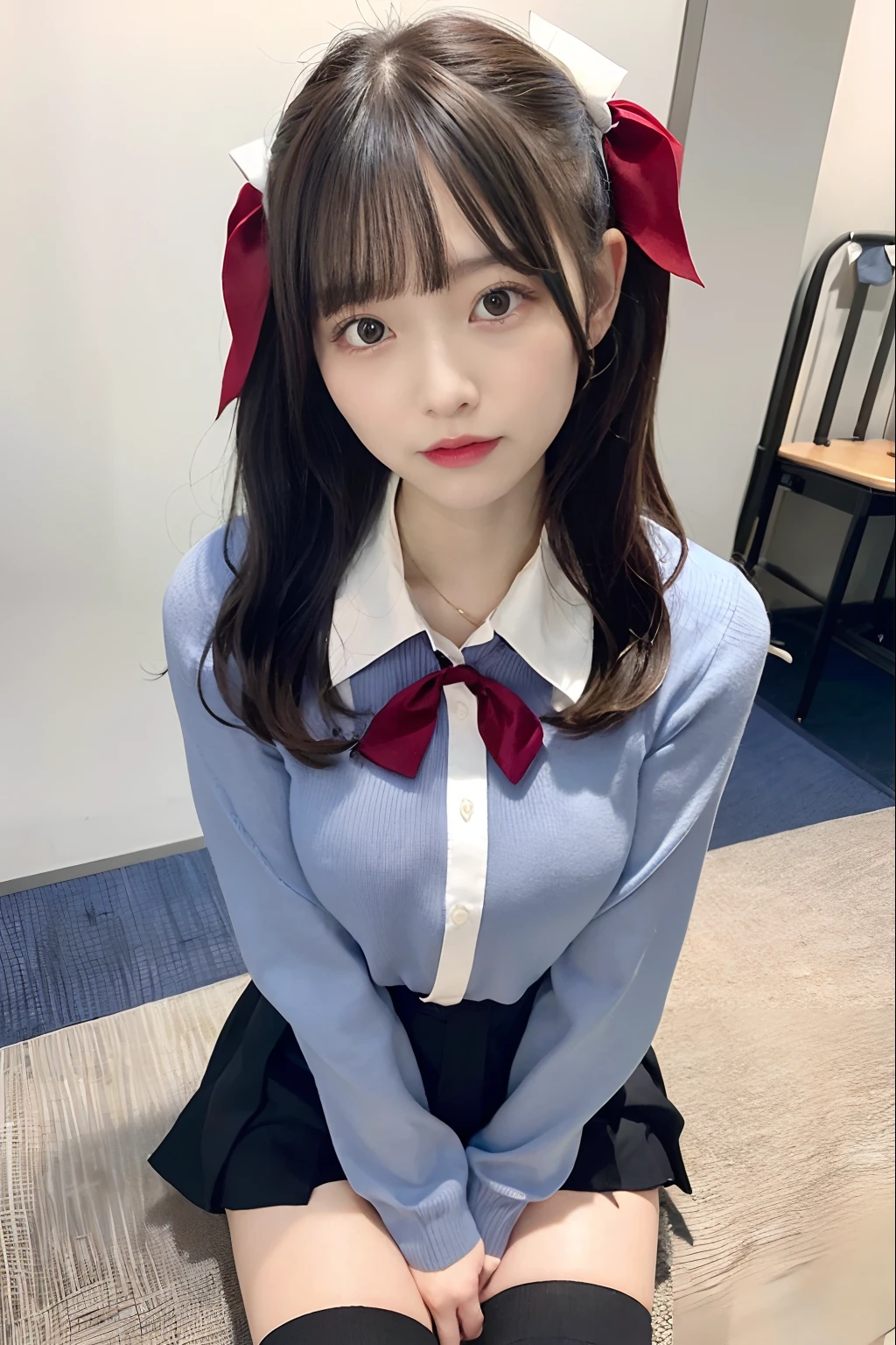 8K、Raw photography、top-quality、masterpiece:1.2),(Spread your legs wide,Open your legs wide),(bob cuts),watching at viewers,Looking at the front,Bullish,Erotic,Pupils,White bra,Colossal tits,de pele branca,kne,absurderes,a small face,Parting the bangs from the middle、Forehead visible,(be shy,Tight eyes,glares,Bullish,skinny,Rasping,irate)、masterpiece,top-quality、超A high resolution,Raw panties,ren,Beautiful fece,One Person, 独奏,fullllbody、cute little、Back to Student,JK school uniform,hi-school girl,A Japanese Lady,is standing,(Photorealsitic:1.37)、Photon mapping,Realistic、Cute little face,Brown-eyed、Black socks、(Red bow tie)、Radio City、Physically Based Rendering、Foreground、depth of fields、Blurry background、a picture,The girls、Body,beauty legs, Long legs, Thin leg,Tie your hair into one strand on your chest,(Bangs are visible), hair, s lips, Blue_The eye, nosesoft,(Light blue shirt), (Navy and blue and white plaid pleated skirt), Knees are visible,Sheer clothing,, Thigh, Black cotton socks,Nogizaka Idol, 女優, Japanese ido、Colossal tits、large full breasts、cleavage of the breast、Unbutton your shirt to reveal your chest、(Clearly visible detailed female pubic shape: 1.4), Masturbation Girl,fully body photo、skirt lift by yourself、super definition、lowfers、、、No bra、No bra、No pubic hair、The pubic area is wet、school classrooms、Sit on a desk and spread your legs、Black knee-high stockings、Black knee-high socks、park bench、White panties