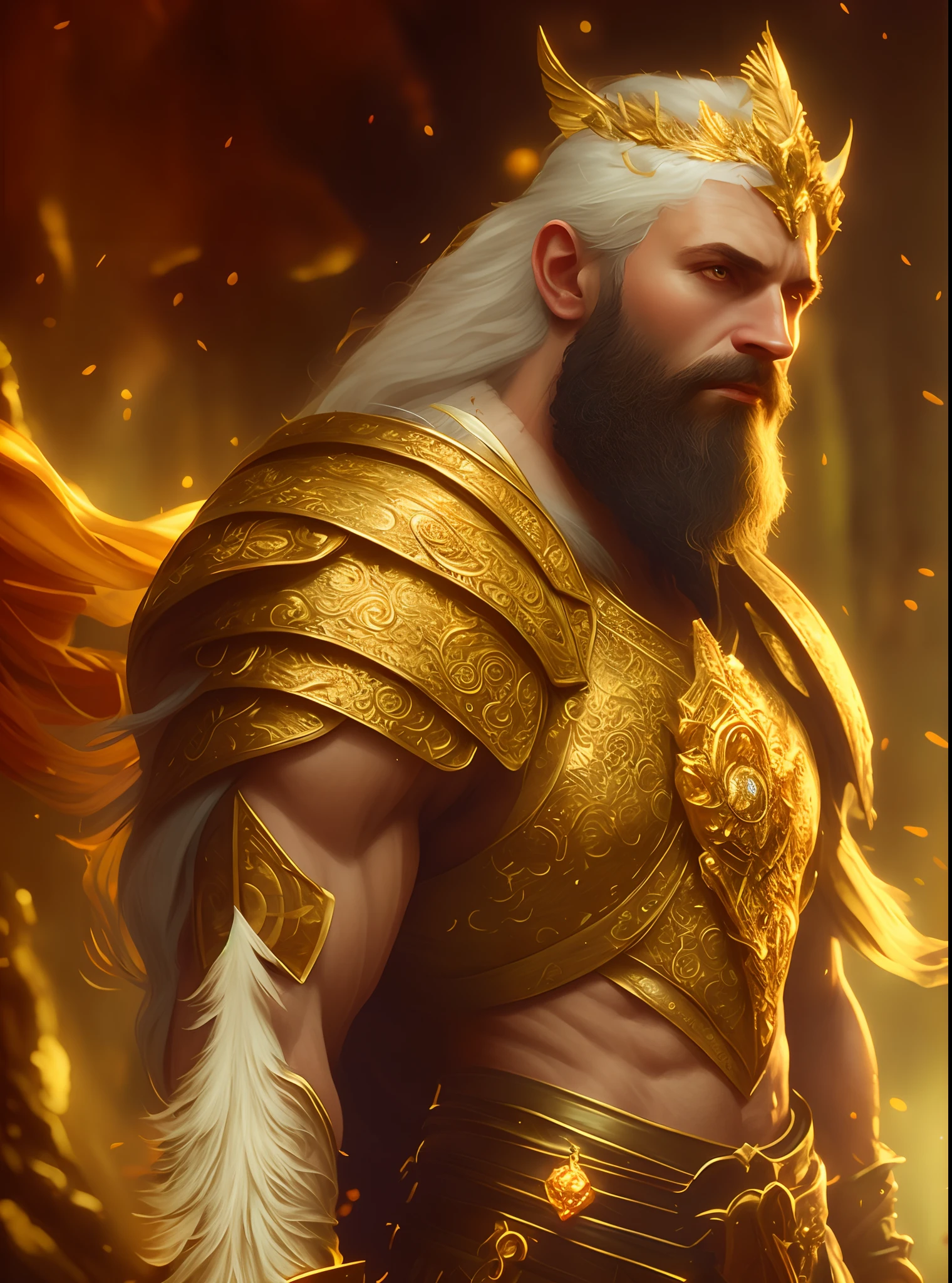 arafed man with a beard and a golden crown on his head, arte fantasia behance, epic fantasy HD art style, Arte de fantasia 4k, Arte de fantasia 8k, imagem de um guerreiro masculino adulto, Wojtek FUS, Epic Fantasy Digital Art Style, trending on ArtStation:3, Artstation on trend, Trending in ArtStation 4K