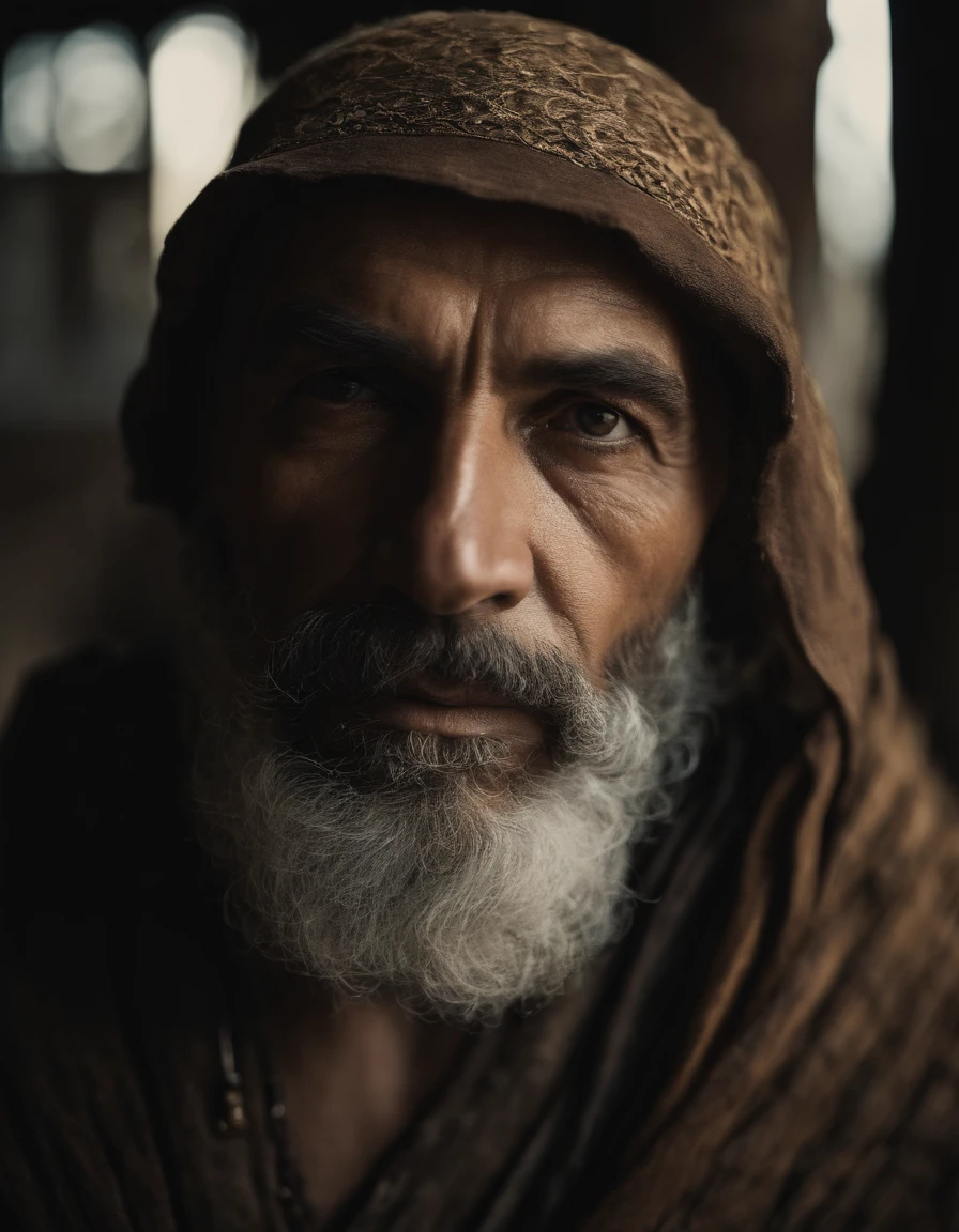 erando uma fotografia editorial em close-up, uma das obras mais bonitas do mundo, A man looks at the camera, trajes medievais, (roupas velhas danificadas e desgastadas :1.4), rosto bonito detalhado. Imagine isso como uma filmagem POV dirigida por Lee Jeffries, using a Nikon D850 camera with Kodak Portra 400 35mm film, equipado com f1.6 lentes para cores ricas e detalhes hiper-realistas. Capture texture and drama in lighting, semelhante ao filme Cinestill 800, to create a cinematic and highly detailed portrait.
