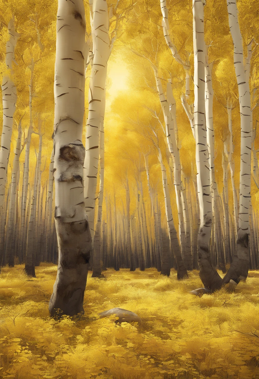 Magazine illustration，((In the desert))，A yellow-yellow poplar forest，，A few small grasses，A few tall ones(((Golden poplar tree：1.3)))，Poplar tree，Fallen leaves on the ground，k hd，Sony SLR lens，Master masterpieces，Cinematic lighting lighting，Extreme detail
Warming up