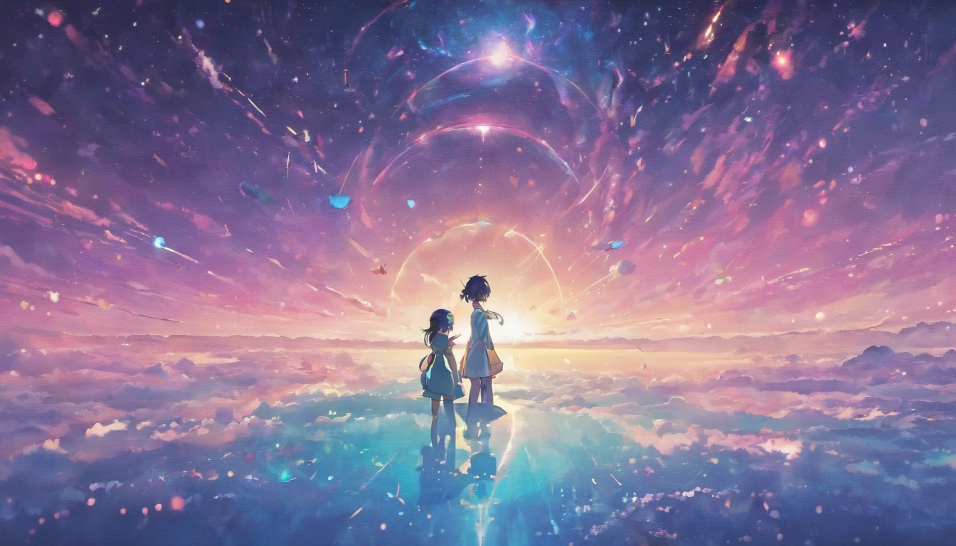 Anime Girl in space with text stop overthiking, dreamy psychedelic anime, esmagador, Elogio Artstyle, aesthetic award winning anime, Arte no estilo de Guweiz, arte em alta de anime, Transbordando, portrait anime space cadet girl, anime asthetic, anime inspiration, Arrogante, pixiv trending, anime aesthetic, ( ( Makoto Shinkai ) )