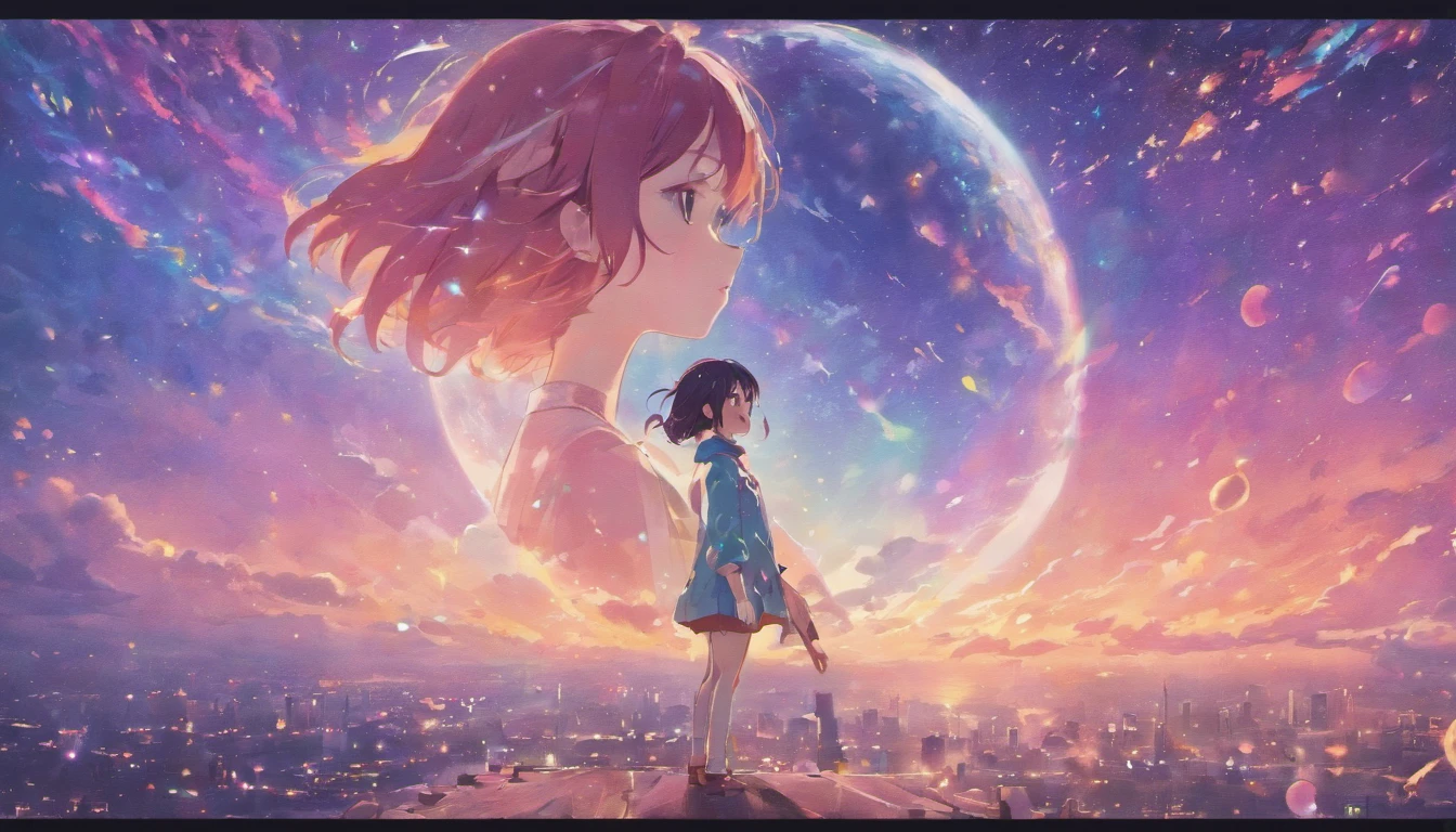 Anime Girl in space with text stop overthiking, dreamy psychedelic anime, esmagador, Elogio Artstyle, aesthetic award winning anime, Arte no estilo de Guweiz, arte em alta de anime, Transbordando, portrait anime space cadet girl, anime asthetic, anime inspiration, Arrogante, pixiv trending, anime aesthetic, ( ( Makoto Shinkai ) )