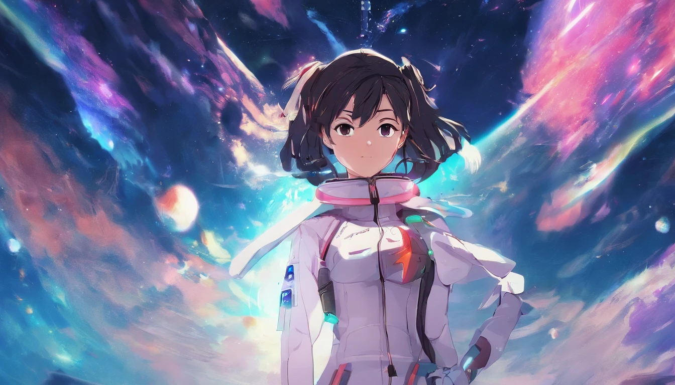 Anime Girl in space with text stop overthiking, dreamy psychedelic anime, esmagador, Elogio Artstyle, aesthetic award winning anime, Arte no estilo de Guweiz, arte em alta de anime, Transbordando, portrait anime space cadet girl, anime asthetic, anime inspiration, Arrogante, pixiv trending, anime aesthetic, ( ( Makoto Shinkai ) )