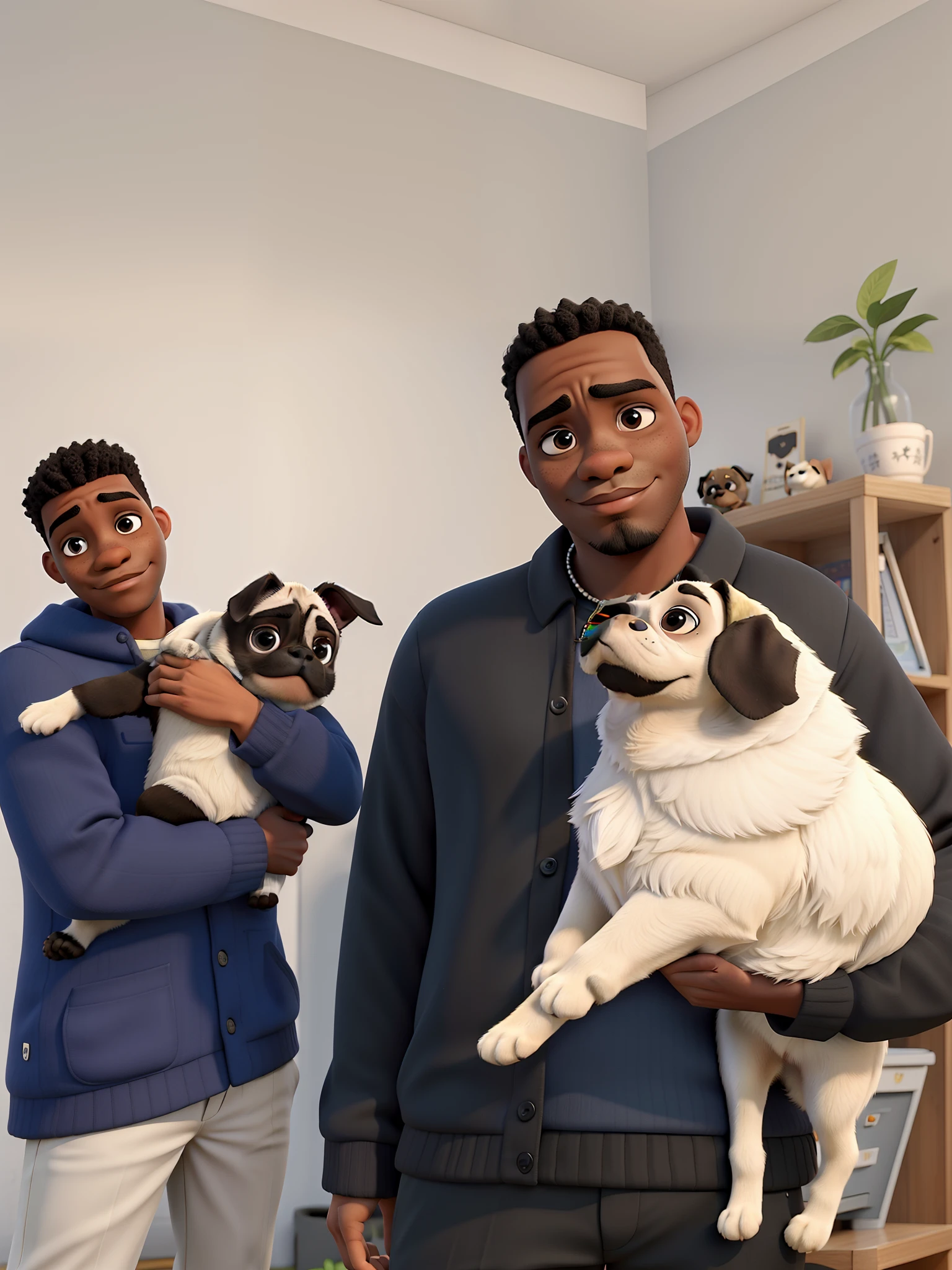 Dois homens negros , each insured a Pug puppy