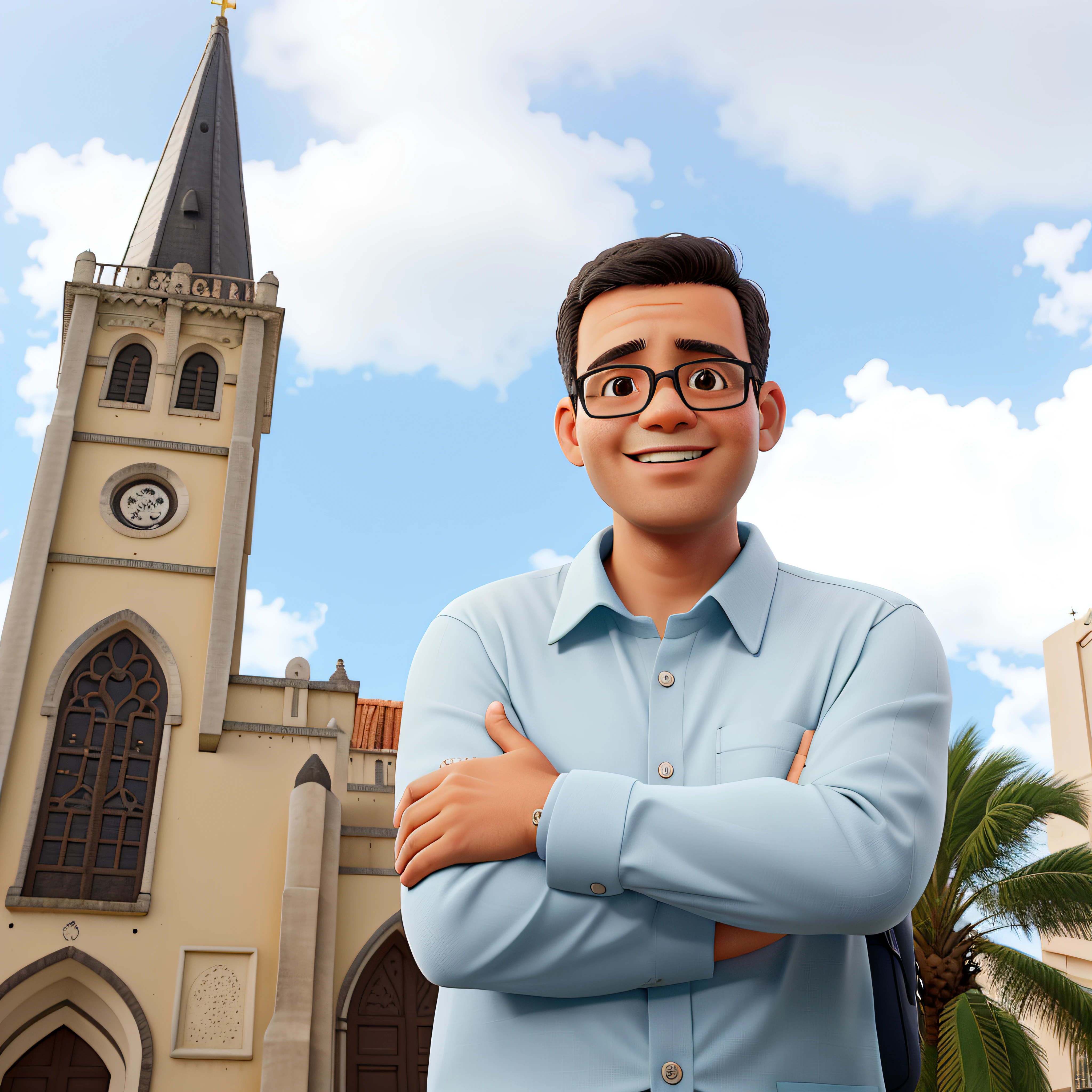 prefeito em frente a igreja da cidade