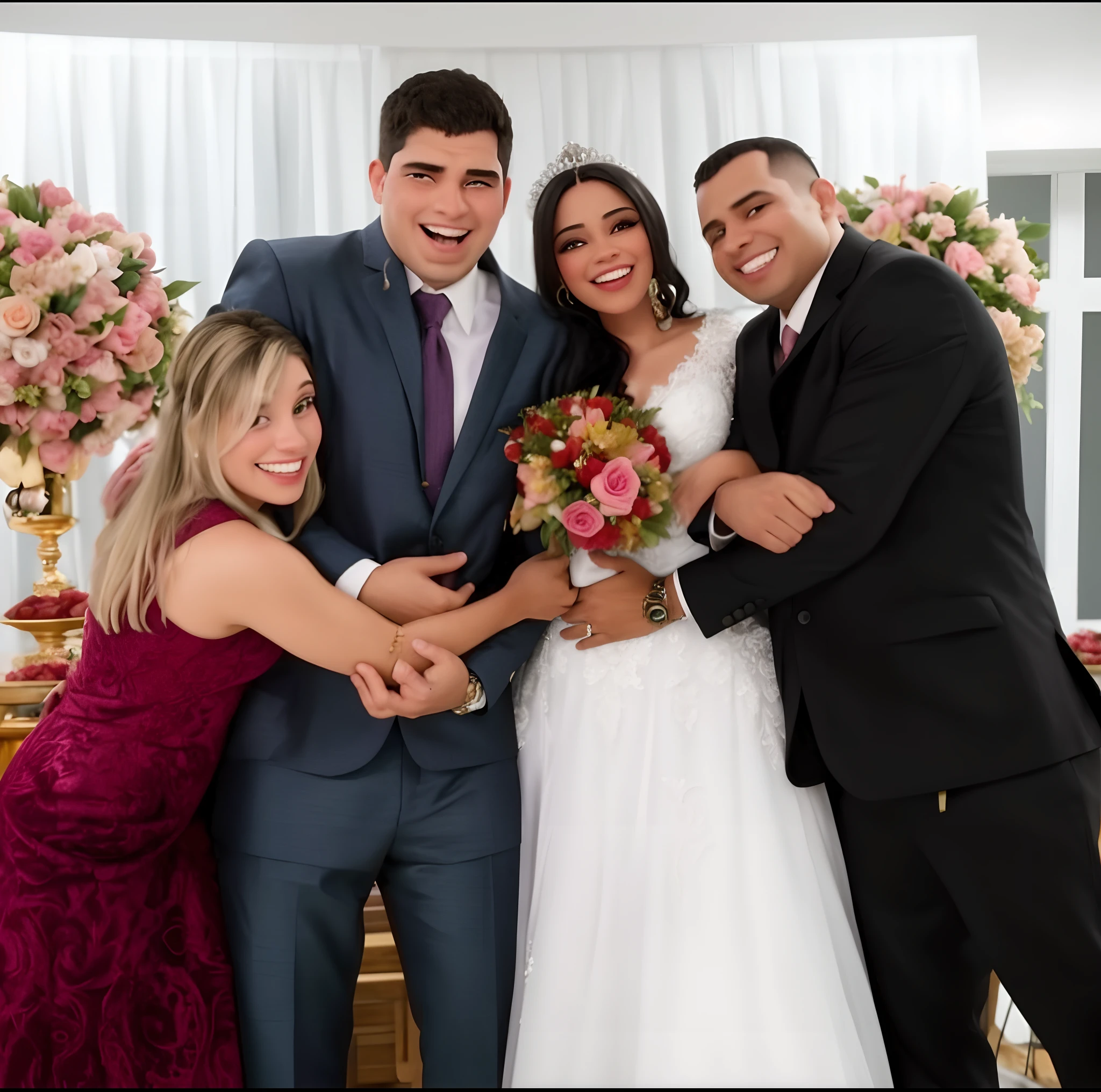 Noivos posam com seus amigos em um casamento, Malika Favre, celebrar um casamento ilegal, Directed by: Nandor Soldier, foto do casamento, foto do perfil, casamento, Directed by: Willian Murai, david rios ferreira, imagem de perfil, todo mundo se divertindo, 1614572159