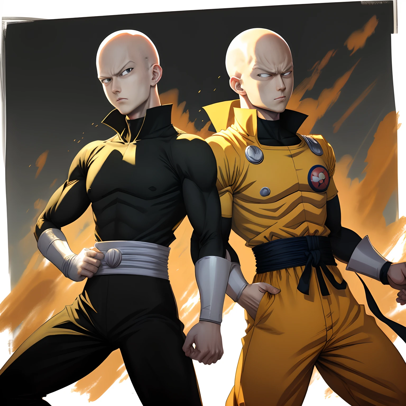 Saitama from One Punch Man, fighting, goku from Dragon Ball Super, art style dragon ball super