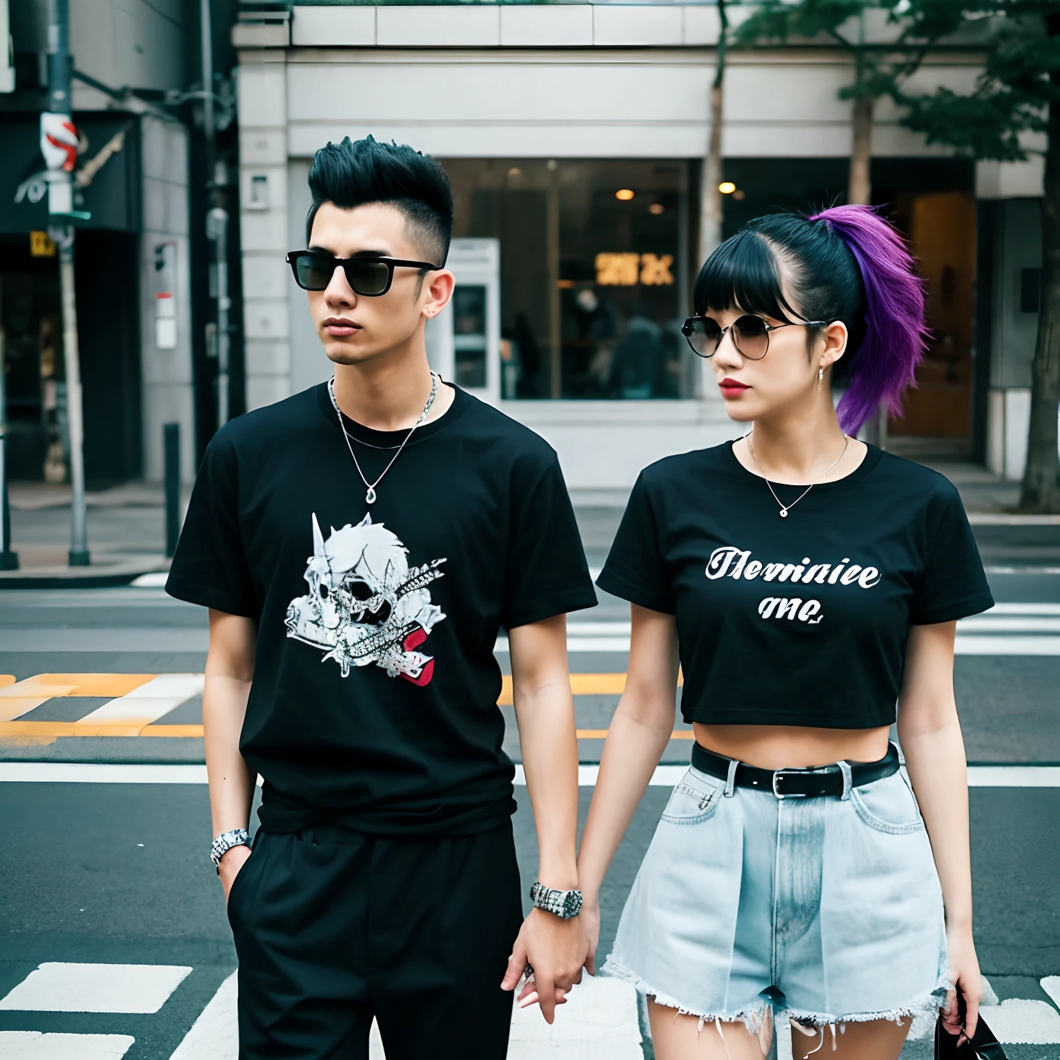 punk fashion　Black T-shirt Okinawa　a couple