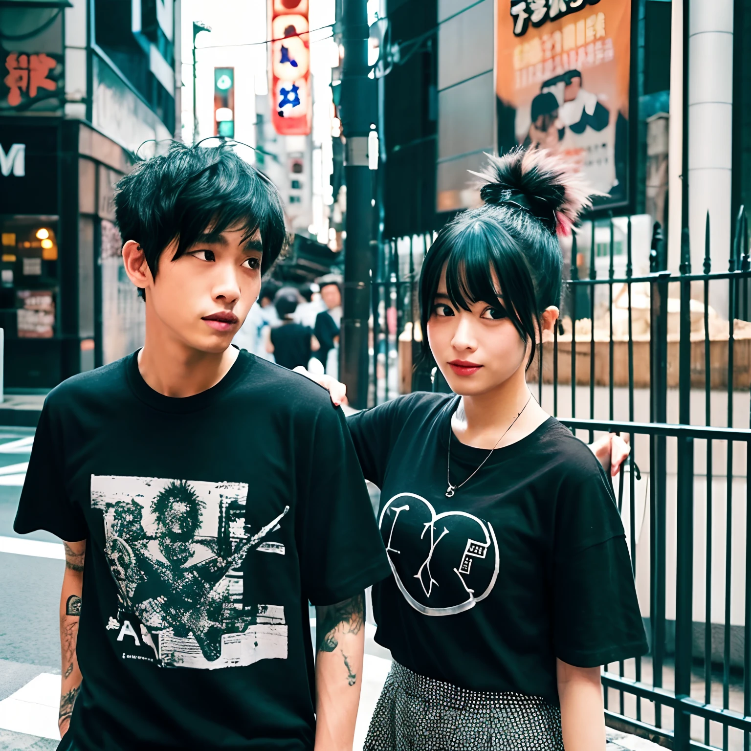 punk fashion a couple Black T-shirt Tokyo