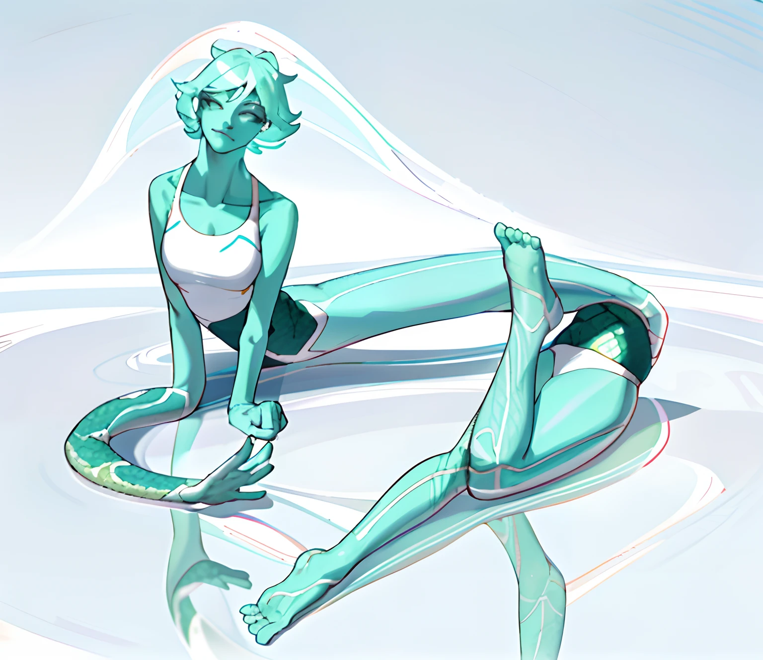 there is a woman sitting on the ground with her legs crossed, serpentine pose, serpentine pose gesture, character is in her natural pose, relaxed pose, distorted pose, fully body pose, elegant floating pose, neutral pose, full entire body fun pose, pretty face with arms and legs, various pose, lying dynamic pose, natural fragile pose, full body pose