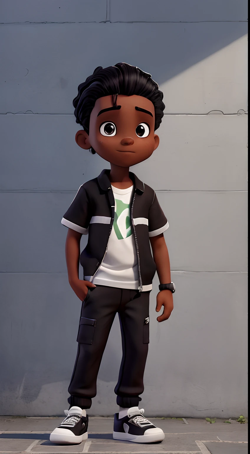 Menino 16 anos, cabelos preto compridos, black pant, camiseta preta, camisa social verde por cima, cabelo penteado de lado, Black sneakers with white soles, heroic look, corajoso, pronto para enfrentar um inimigo, alta resolução, 8k, hd