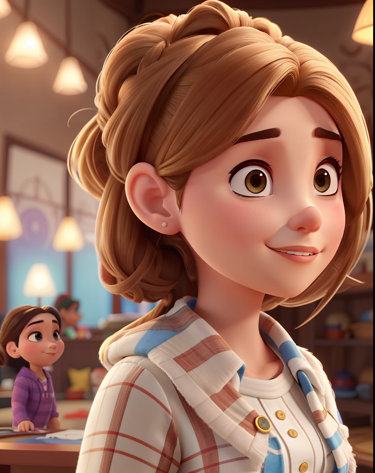 Mulher branca com cabelo longo liso no estilo pixar, ao lado do luan santana