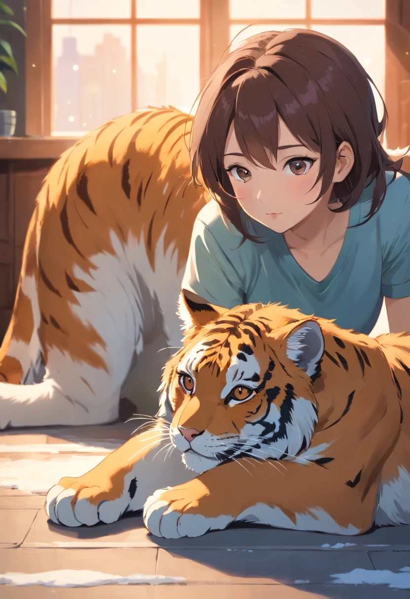 "Generate an ultra-high definition image capturing a Siberian Tiger and a snow leopard in a graceful and classic cat pose. Utilize advanced macro photography techniques to highlight the intricate details of their fur, whiskers, and expressive eyes. They are looking at each other.
Position the camera at the cat's eye level, creating an intimate connection between the viewer and the feline subject. Implement a wide aperture to achieve a shallow depth of field, allowing the cat to stand out sharply against a softly blurred background.
Enhance the lighting to emphasize the textures and contours of the cat's body, using soft, diffused lighting to eliminate harsh shadows and create a gentle, inviting atmosphere.
Capture them in a relaxed but poised position, showcasing its flexibility and elegance. Experiment with capturing the moment during natural movement, such as stretching or grooming, to convey a sense of authenticity.
Implement post-processing techniques to refine the image's clarity, contrast, and color balance, ensuring that every aspect, from the their intricate patterns to its intense gaze, is rendered with breathtaking detail.
Ultimately, convey their serene beauty and innate grace, capturing a fleeting moment that celebrates the unique essence of feline curiosity and poise."