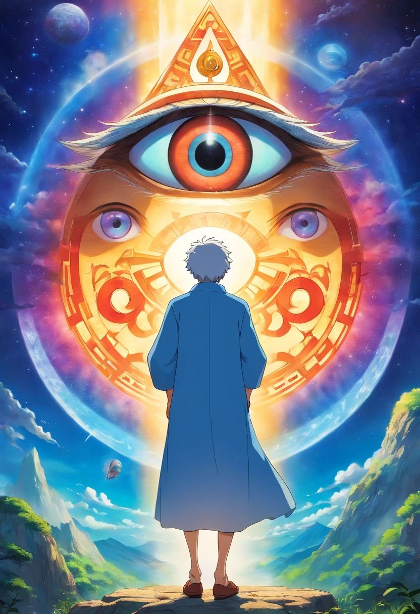 The god of the universe and the giant eye of Horus behind it