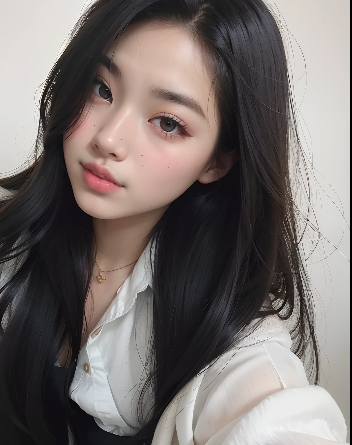 there is a woman with long black hair posing for a picture, Ulzzang, menina coreana, Jinyoung Canela, Jaeyeon Nam, young adorable korean face, Mulher sul-coreana bonita, linda mulher coreana jovem, mulher coreana jovem bonita, Heonhwa Choe, korean face features, com bonito - fino - rosto, wan adorable korean face, young cute wan asian face
