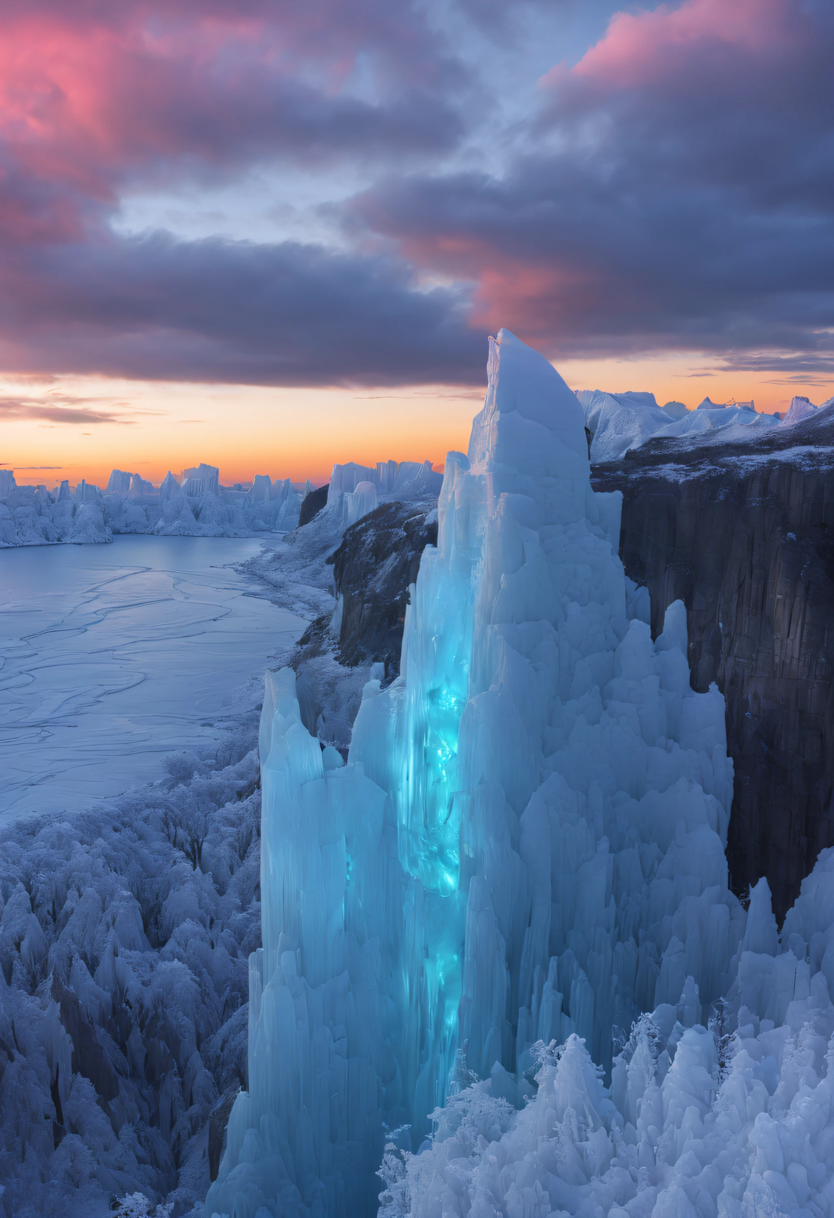 Live Action、very real、Ice cliffs、Iridescent sky、colourfull