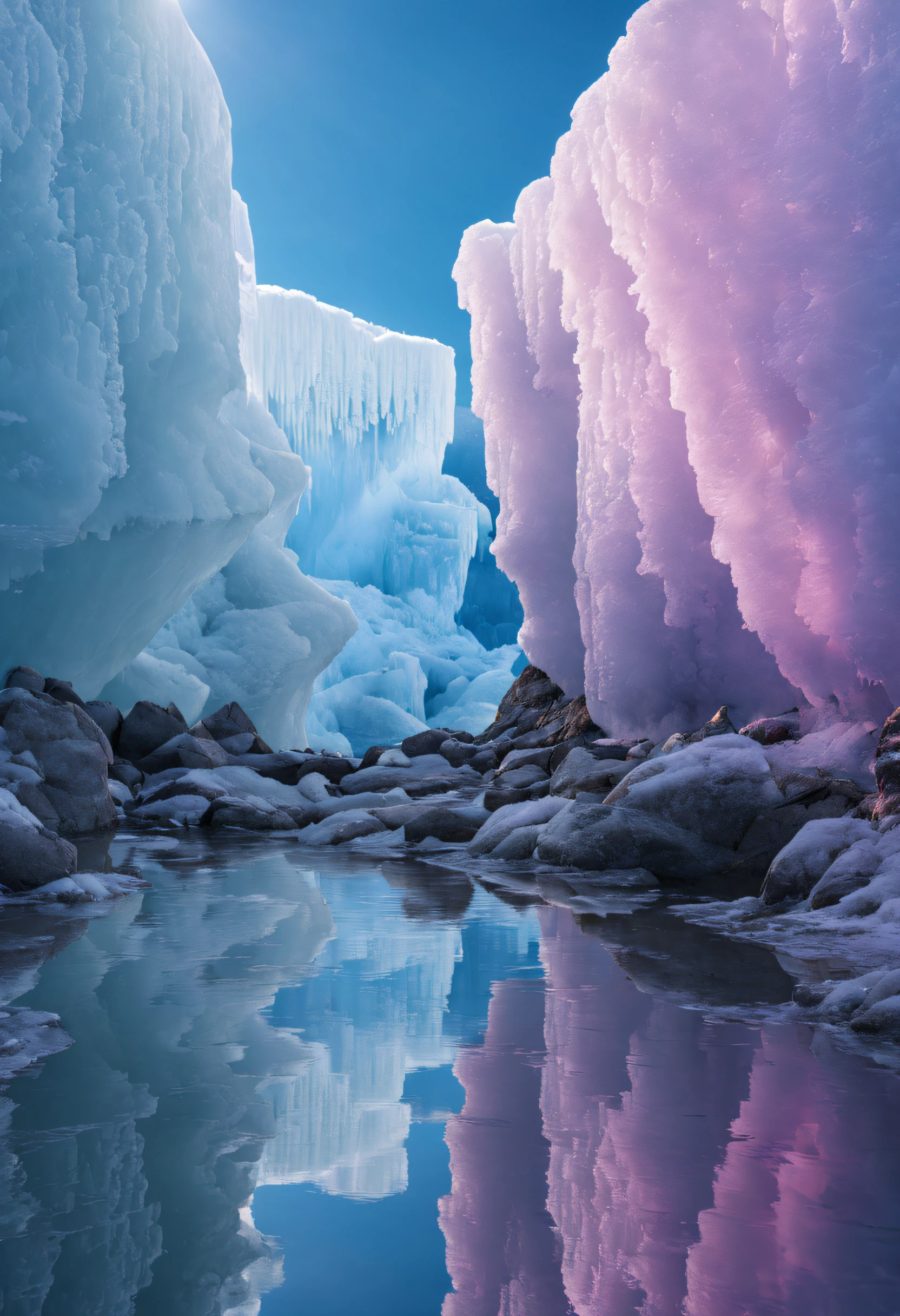 Live Action、very real、Ice cliffs、Iridescent sky、colourfull