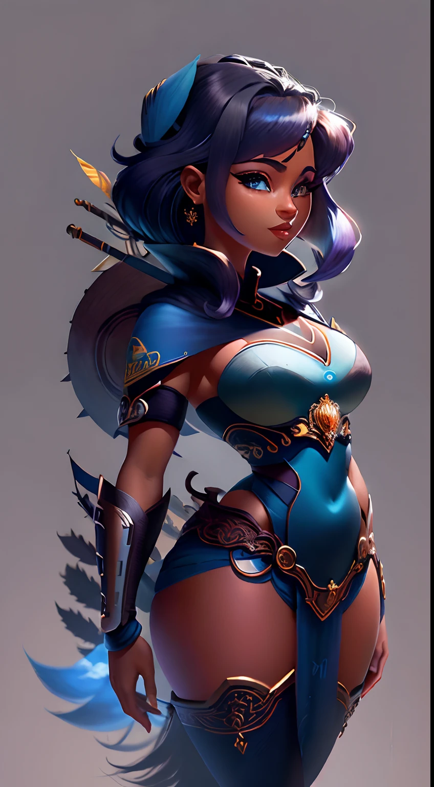 master part, best quality, (Muito detalhado CG unidade 8k papel de parede) (best quality), (best illustration), (Melhores Sombras) engrenagem00d, uma mulher de corpo inteiro, fundo simples, GRADIENT BACKGROUND, maquiagem, pele azul, Cabelo roxo, Olhando para cima, batom, dinamico